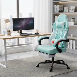 Forest'nSky - Gaming Chair with Massage Lumbar and Footrest, Ergonomic Racing Style Computer Chair with Adjustable Headrest - Green
