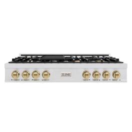 ZLINE - Autograph 48 in. Slide-In Classic Rangetop w/ 8 Burners in Satin Stainless Steel & Bronze Accents - Satin Stainless Steel