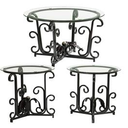 Mirfee - 3-Piece Coffee Table Set with Tempered Glass Tops & Metal Frames - Black