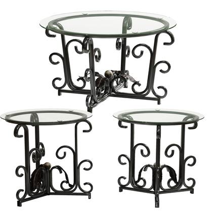 Front. Mirfee - 3-Piece Coffee Table Set with Tempered Glass Tops & Metal Frames - Black.