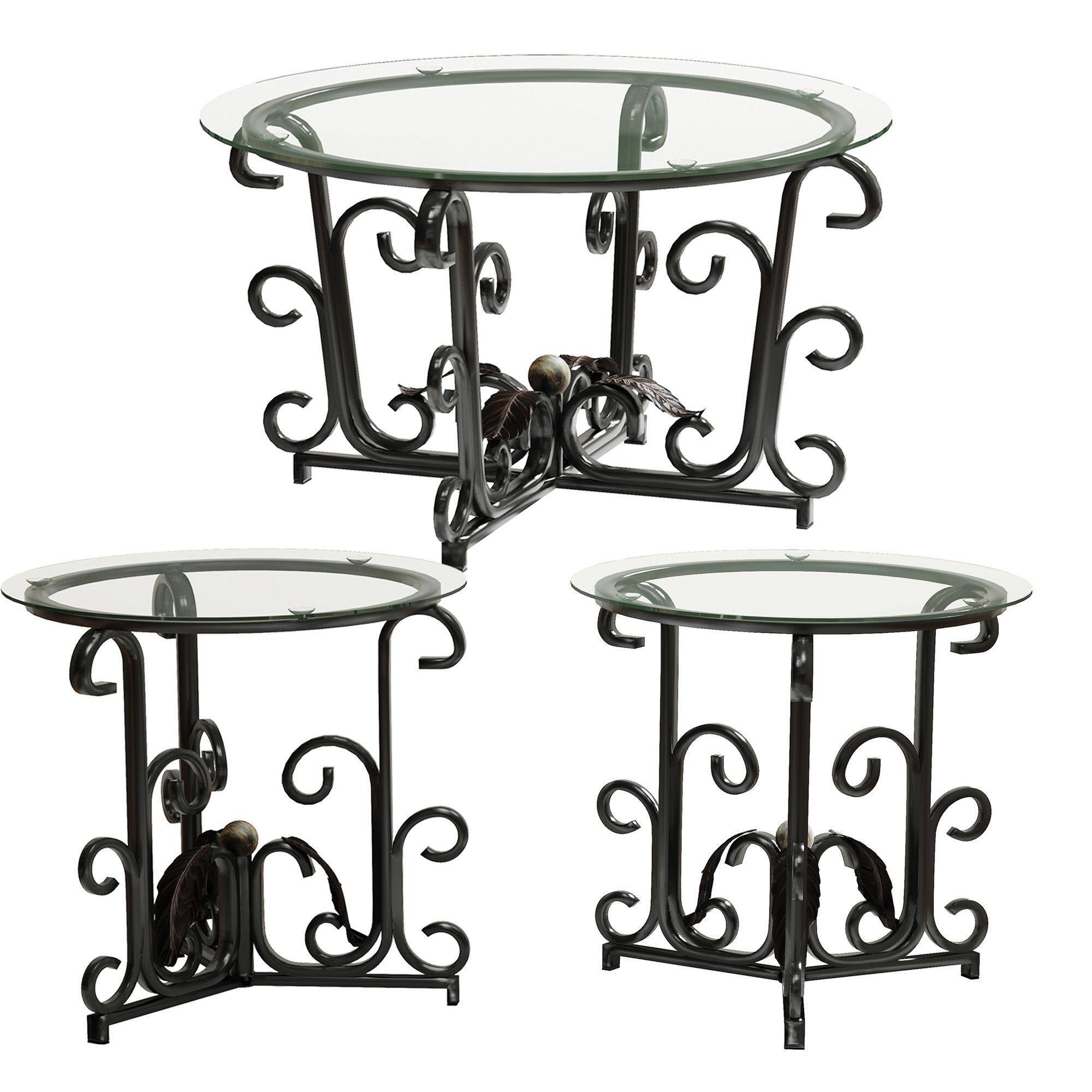 Front. Mirfee - 3-Piece Coffee Table Set with Tempered Glass Tops & Metal Frames - Black.
