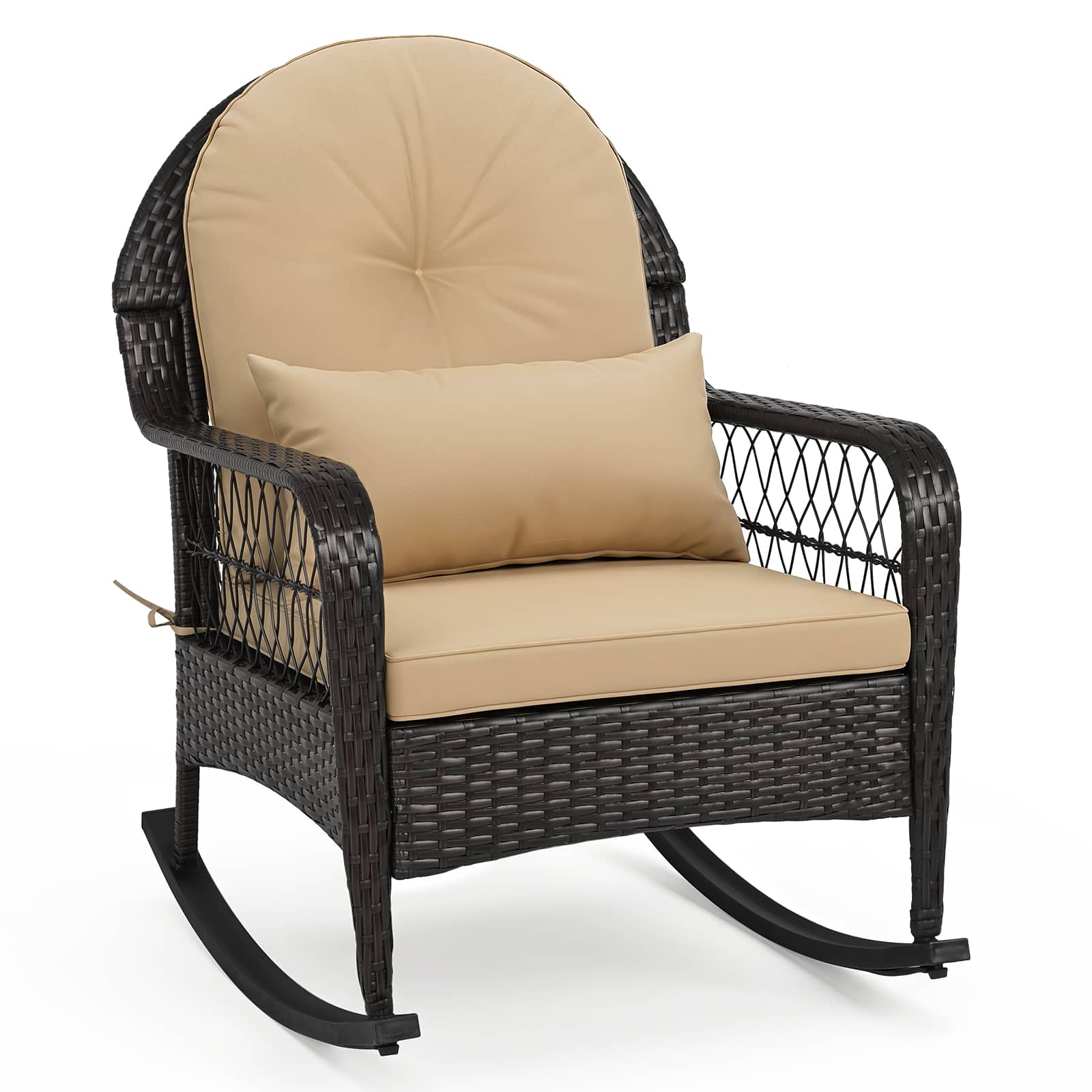 Gymax - Outdoor Wicker Rocking Chair 400 LBS Patio Rattan Rocker Chair w/ Anti-Tip Stoppers - Brown price history on PriceWatchPro