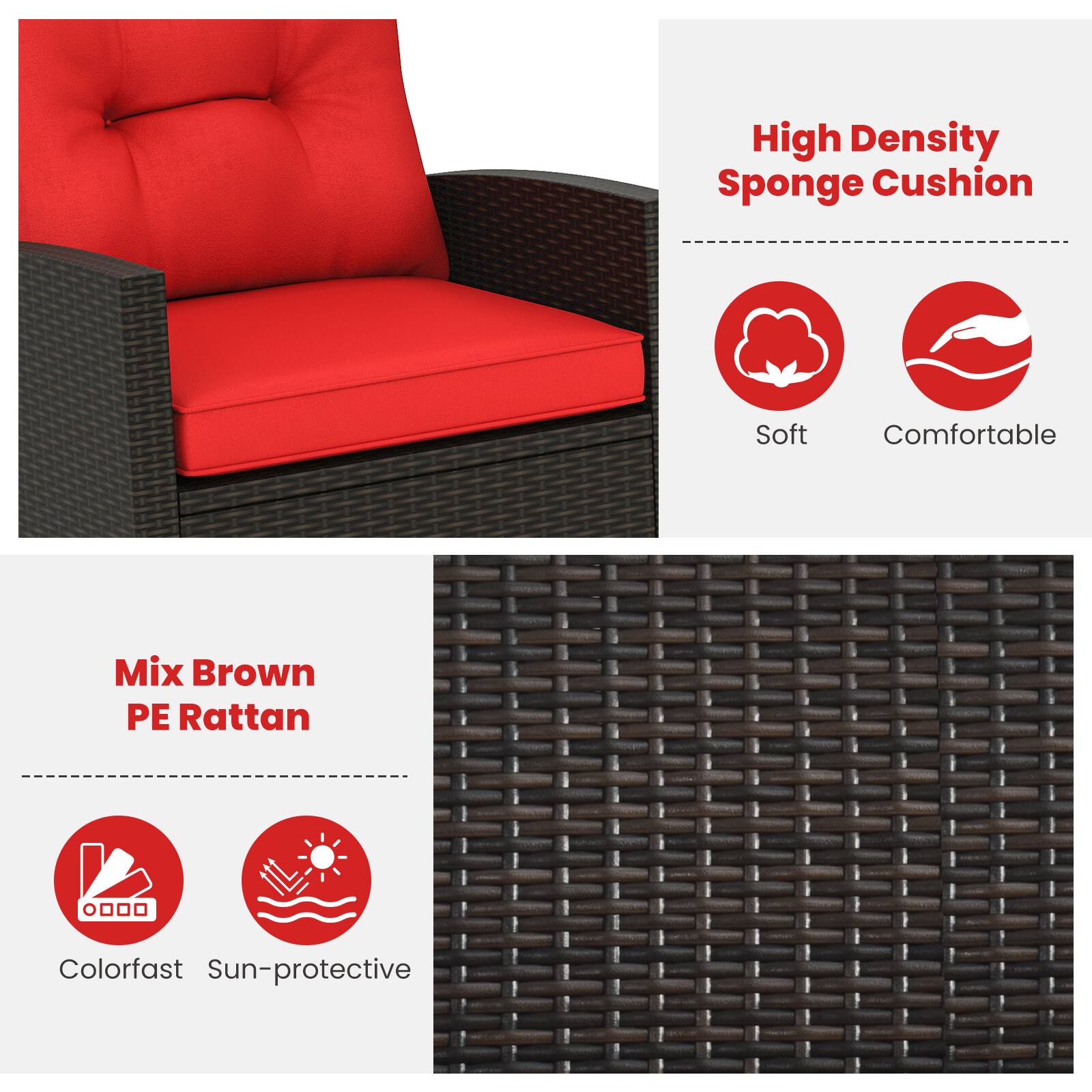 High Density Sponge Cushion Soft Comfortable
Mix Brown PE Rattan Colorfast Sun-protective