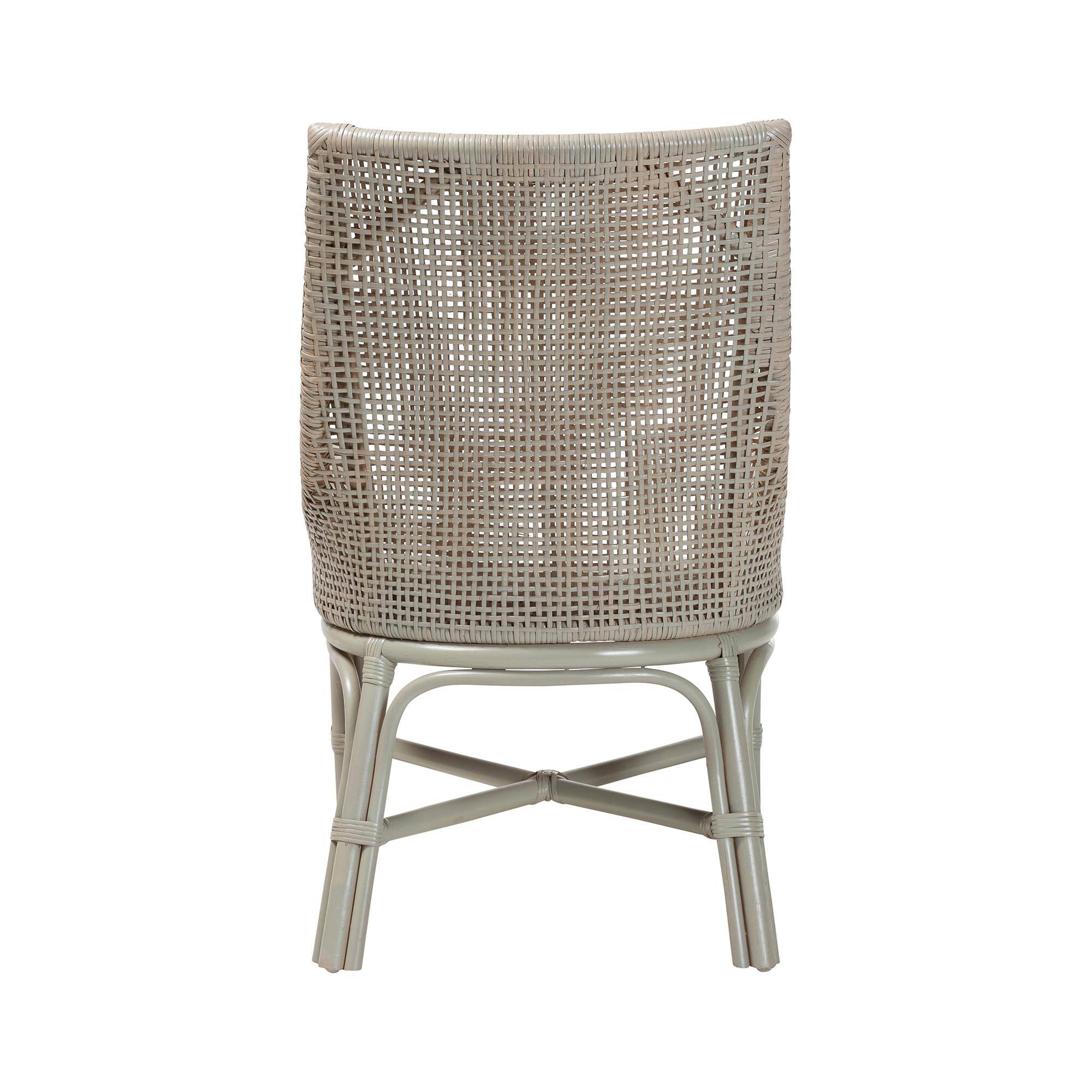 Back. bali & pari - Bella Rattan Dining Chair with Cushion - Handwoven Wicker Accent Side Chair with High Backrest, Coastal Boho Seating - French Grey.