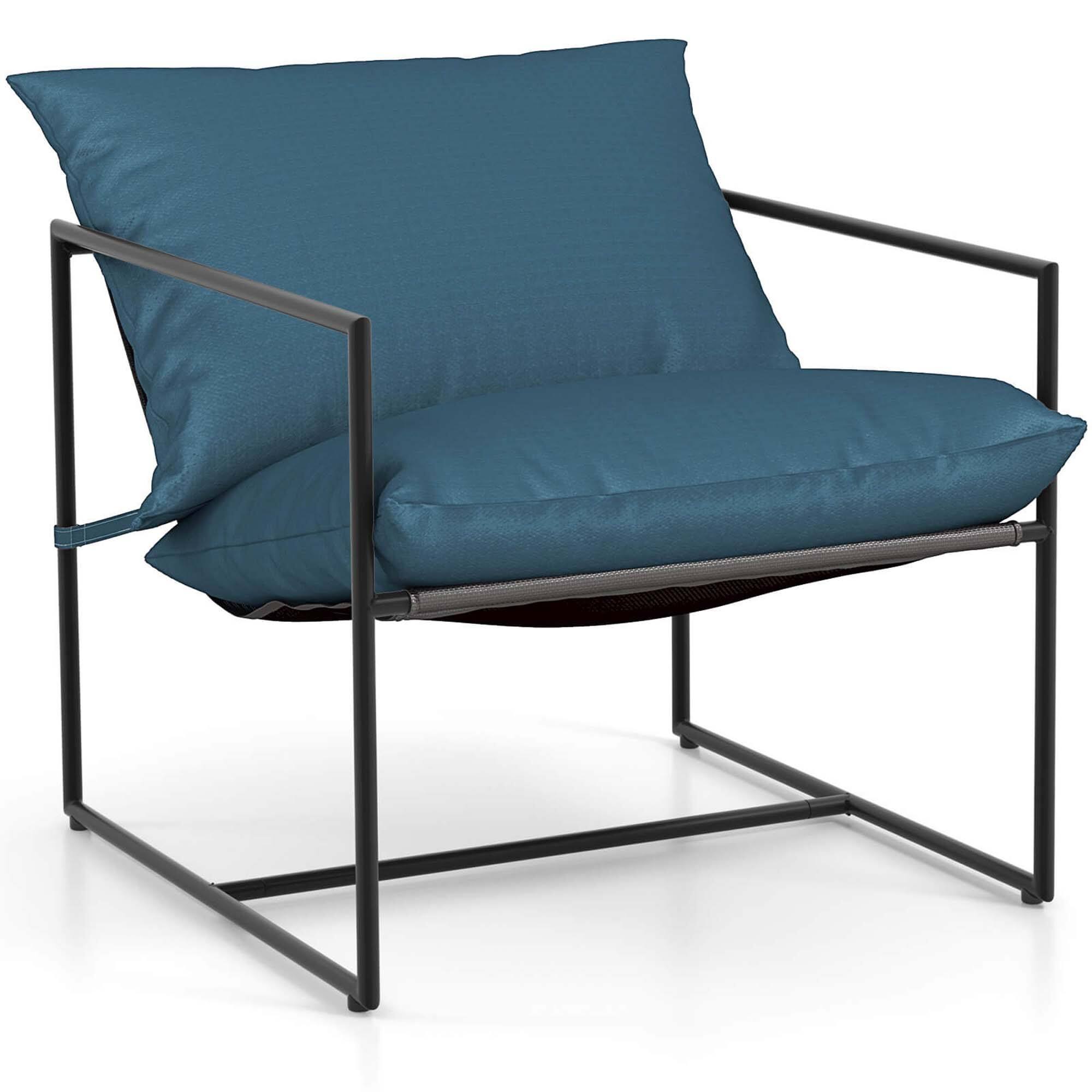 Alt View 8. Costway - Costway 2PCS Sling Accent Chairs Metal Framed Armchairs with Removable Sponge Cushions - Navy.