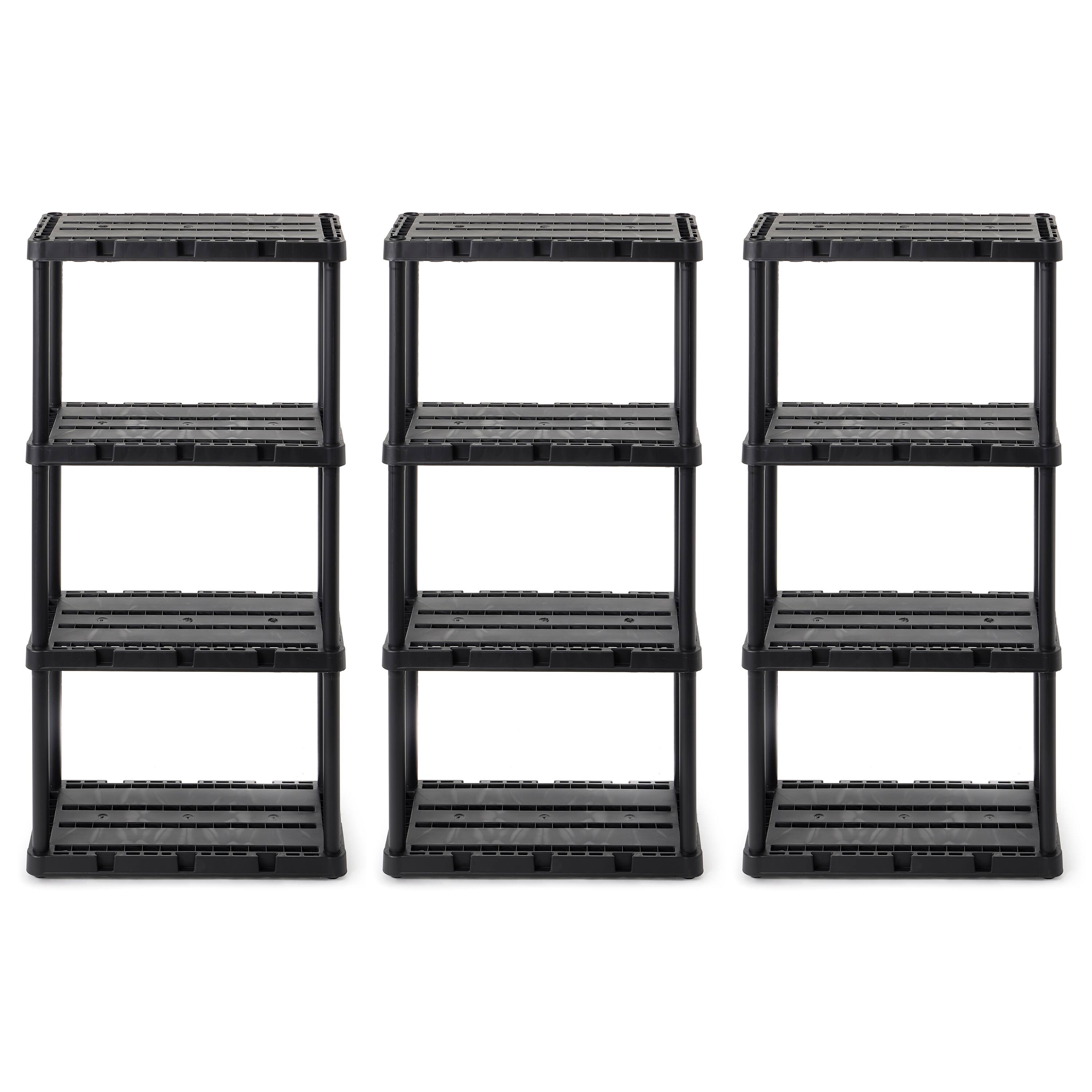 Gracious Living - 4 Shelf Knect-A-Shelf Solid Light Duty Storage Unit, Black 3 Pck - 4 Shelf - Black