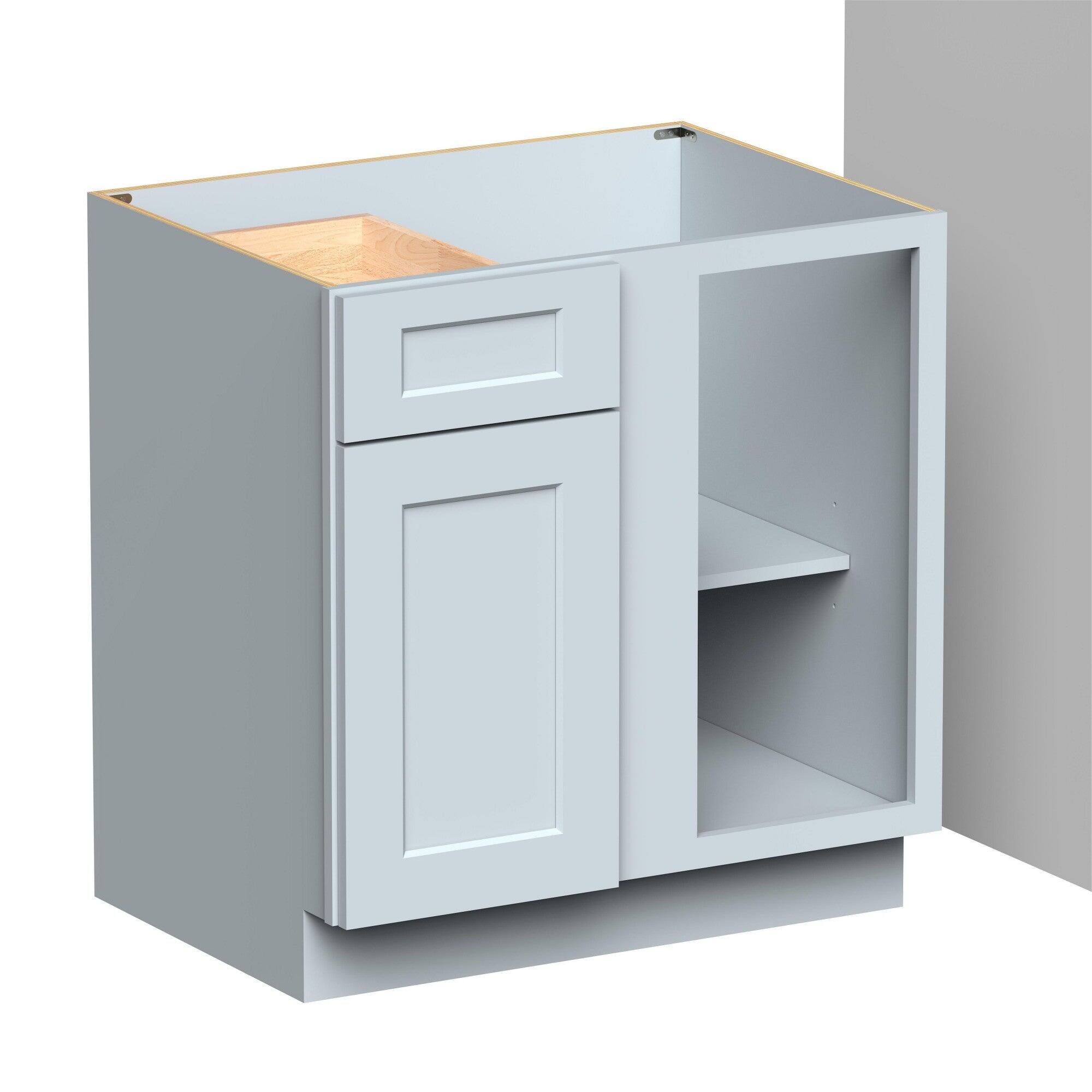 Alt View 1. Boyel Living - 33in.W x24in.D x34.5in.H DOVE GREY BLIND CORNER BASE Fully assembled Cabinet With One Rubberwood Drawer and One HDF Door - Gray.