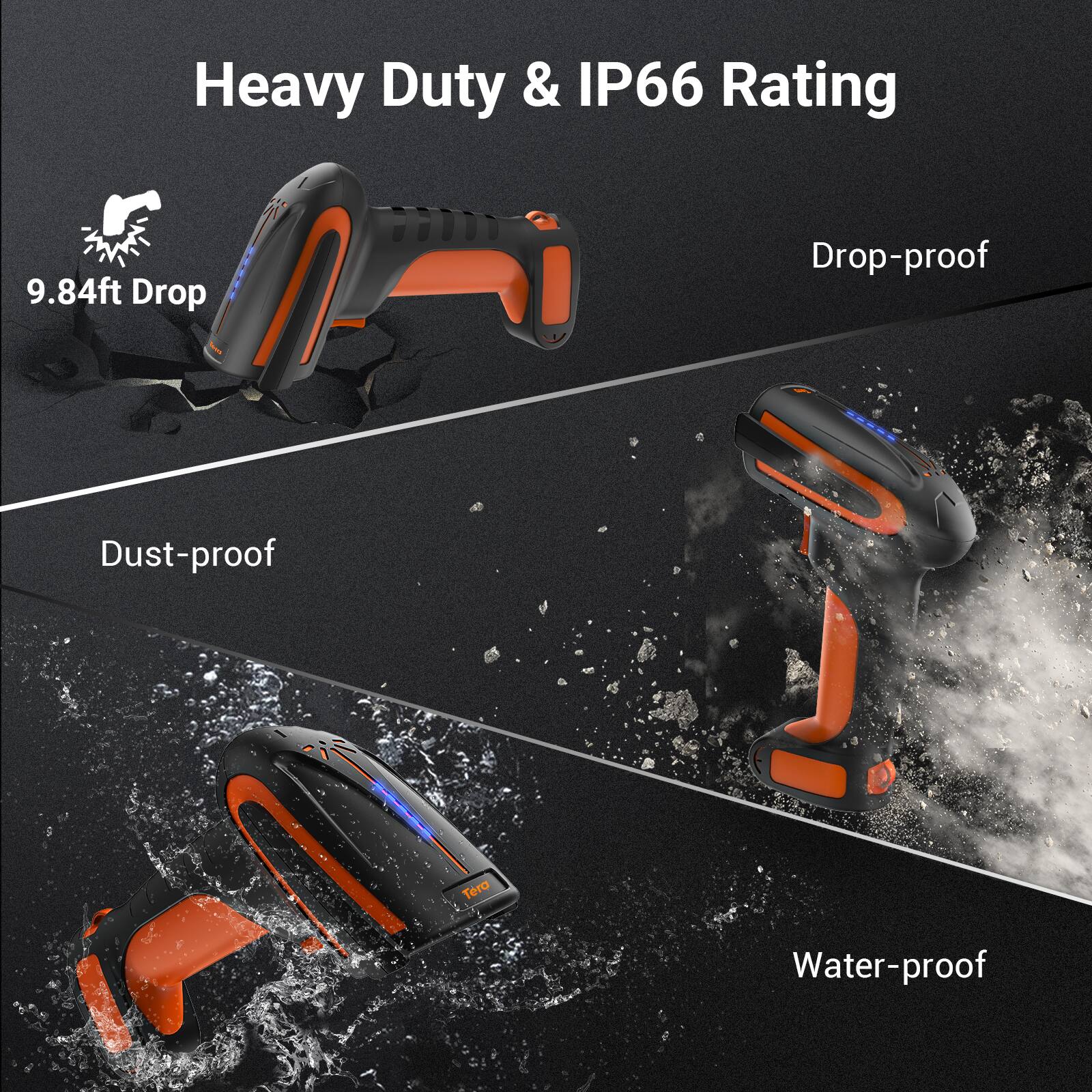 Heavy Duty & IP66 Rating  
9.84ft Drop  
Drop-proof  
Dust-proof  
Water-proof