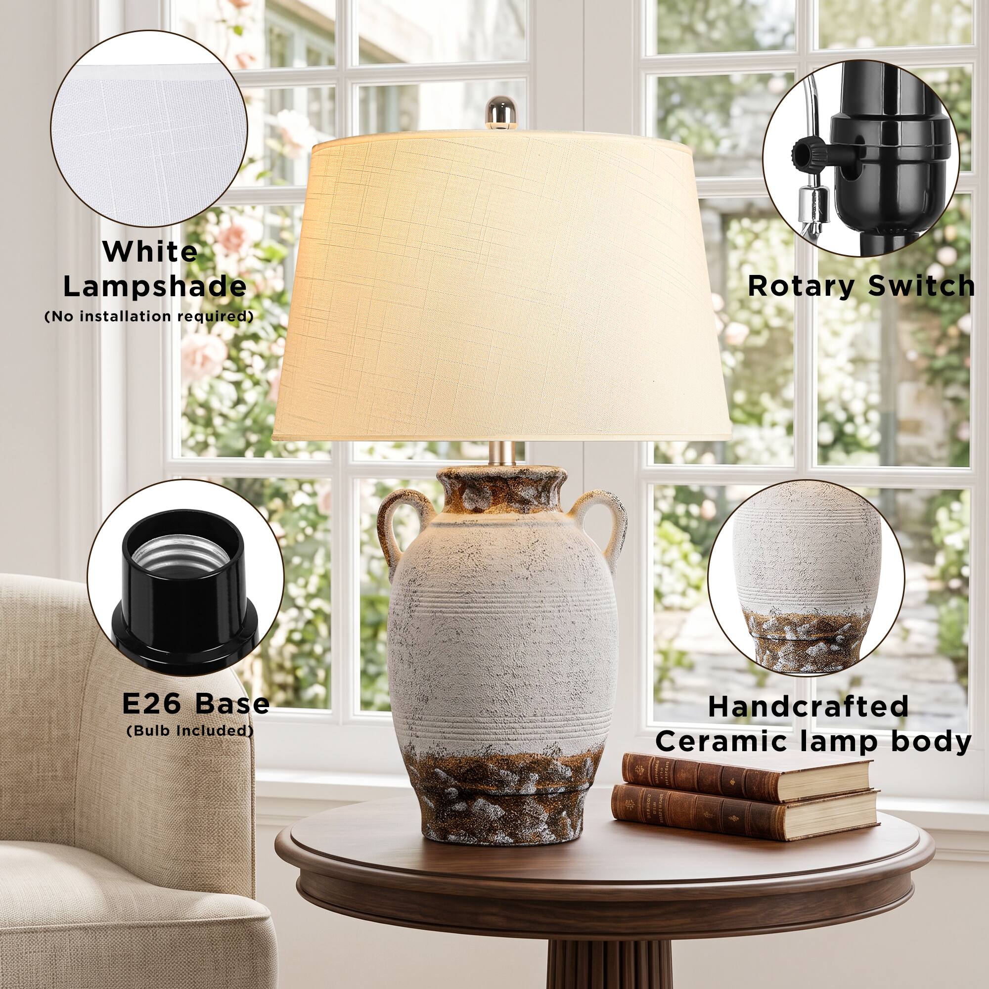 partphoner Vintage Copper Brown Ceramic Table Lamp, Single Pack White ...