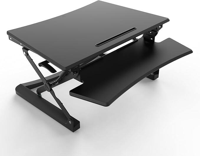 Back. Amber Sporting Goods - Adjustable Desk Stand – Ergonomic Sit-to-Stand Workstation, Compact & Sturdy, 35x22", Black - Brown.
