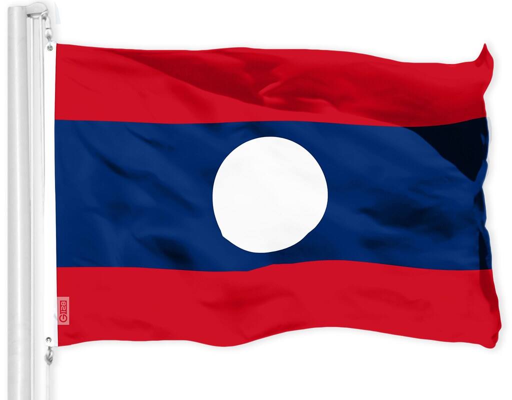 G128 - Laos Flag 3 x 5 ft Printed 150D Polyester Indoor/Outdoor, Brass Grommets - Assorted Colors