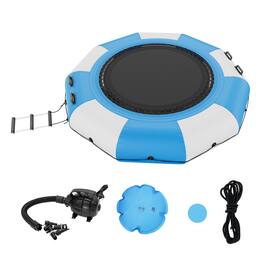 VEVOR - Inflatable Water Bouncer, 10ft Recreational Water Trampoline, Portable Bounce Swim Platform with 3-Step Ladder - Blue, white