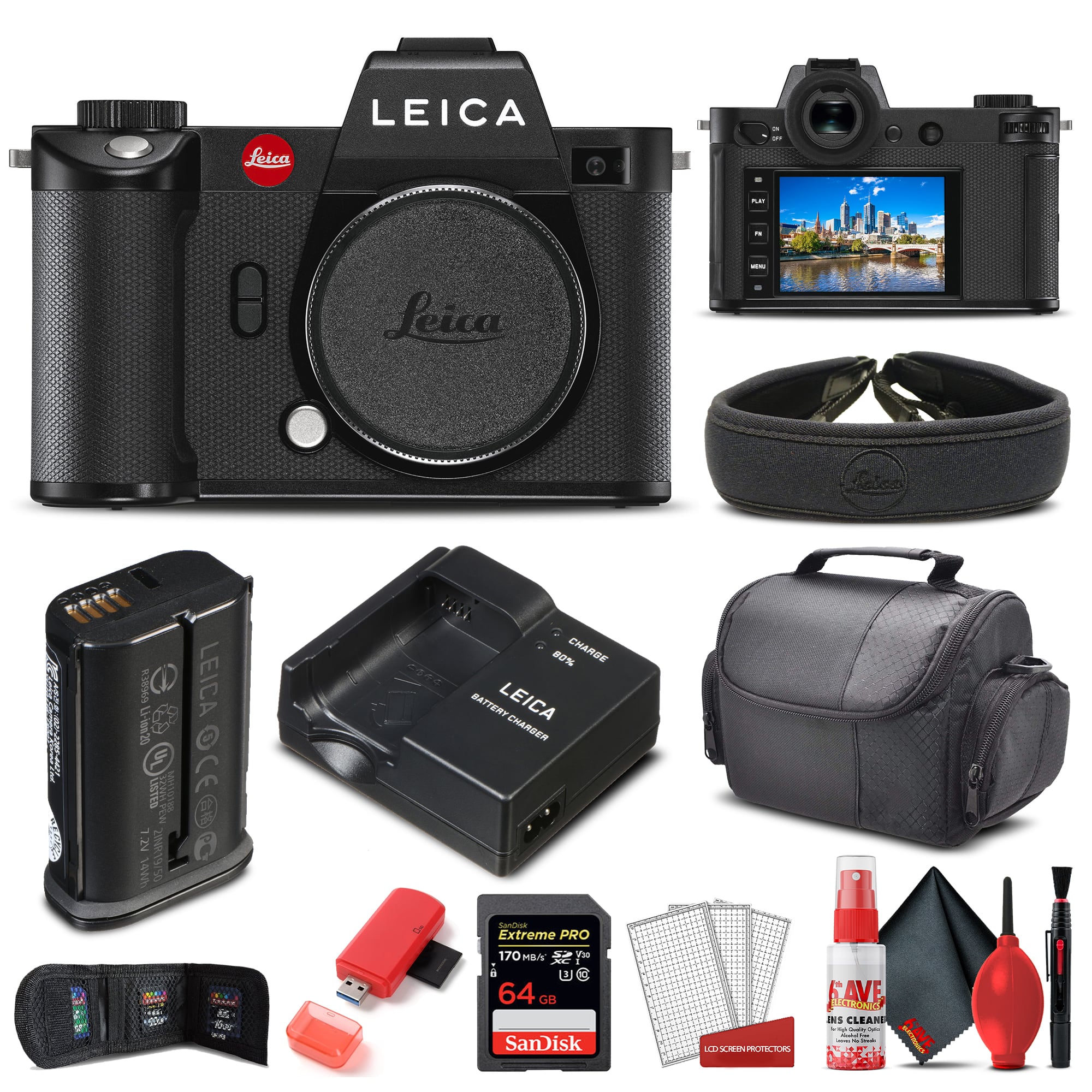Leica - SL2 Mirrorless Digital Camera (Body) (10854) + 64GB Extreme Pro Card + Card Reader + Case + Memory Wallet - Starte