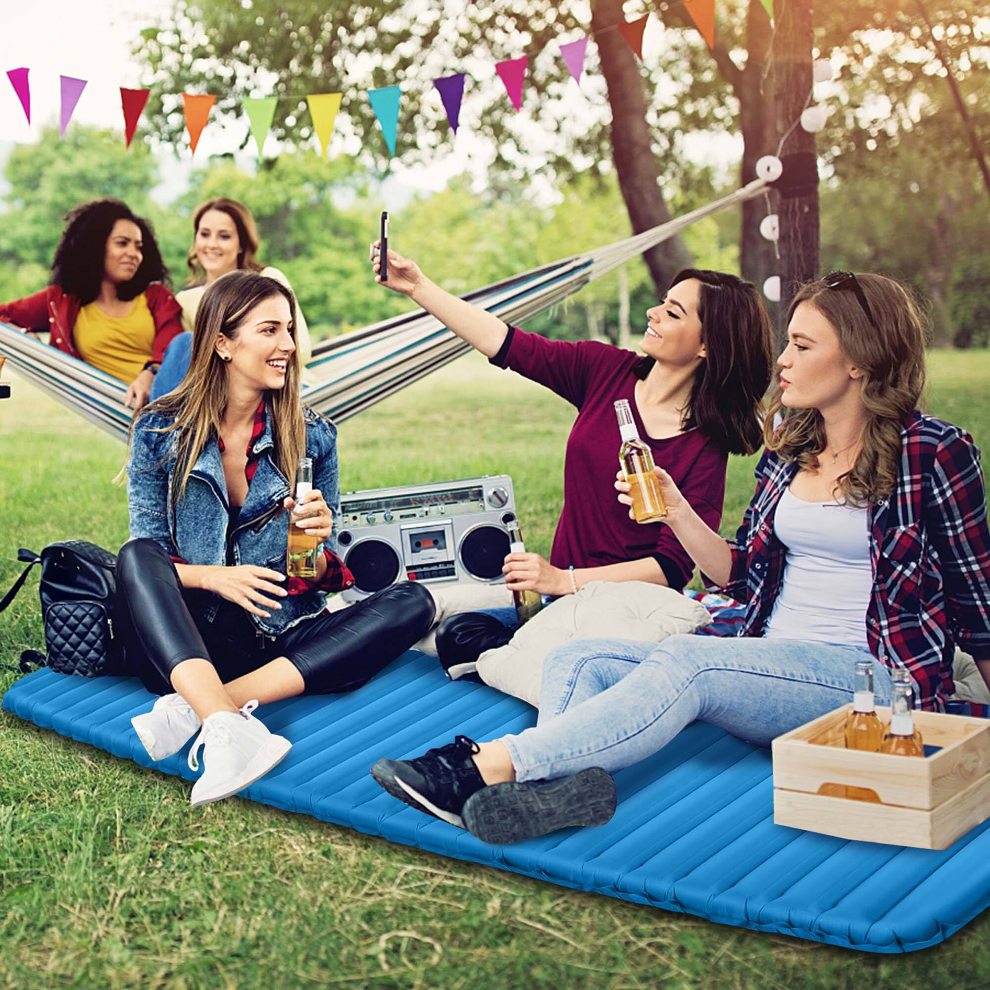 Alt View 1. Costway - Costway 3 Inch Inflatable Camping Sleeping Pad Waterproof & Comfortable Sleeping Mat - Blue.