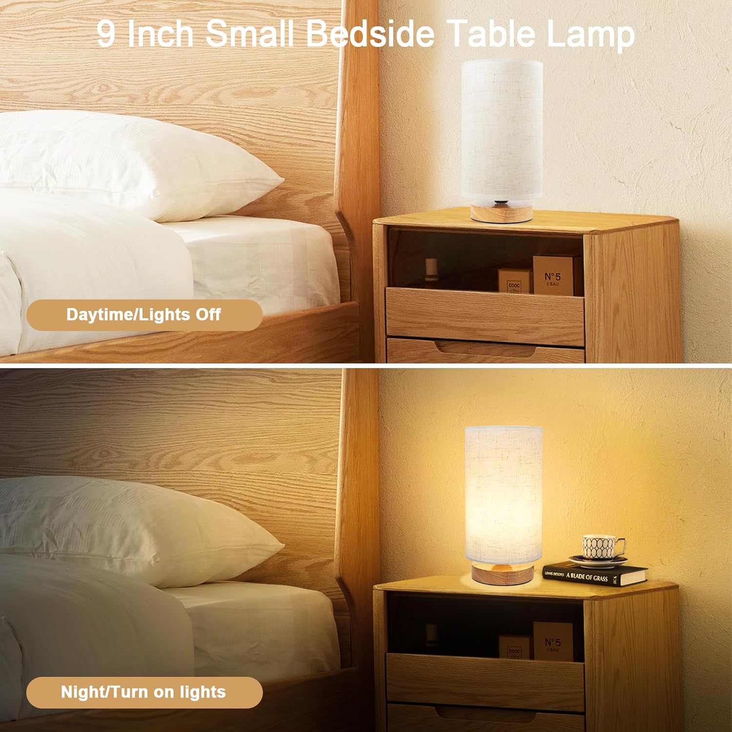 9 Inch Small Bedside Table Lamp

Daytime/Lights Off

Night/Turn on lights