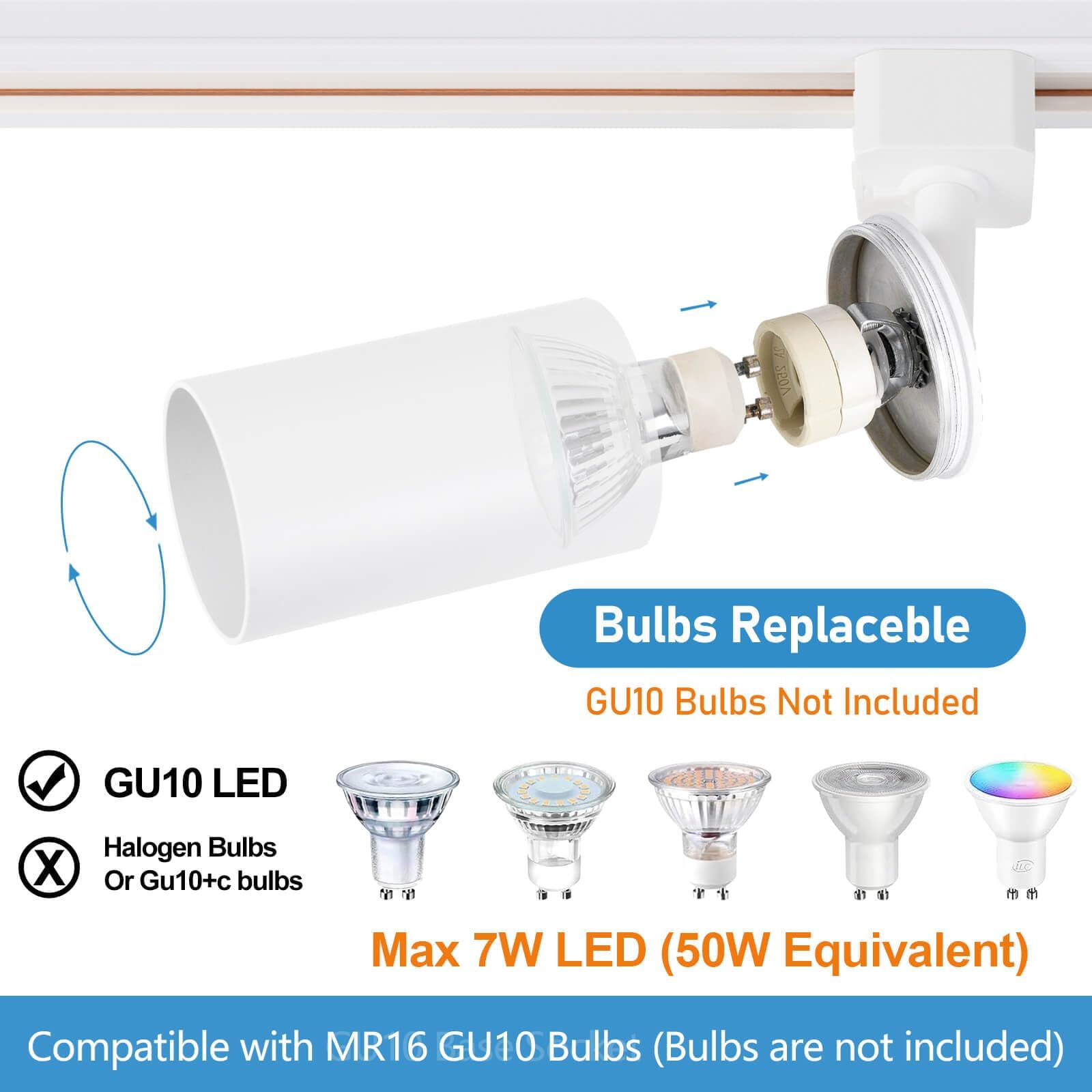 250V Bulbs Replaceable GU10 Bulbs Not Included GU10 LED Halogen Bulbs X Or Gu10+c bulbs 2 N Max 7W LED (50W Equivalent) Compatible with MR16 GU10 Bulbs (Bulbs are not included)
