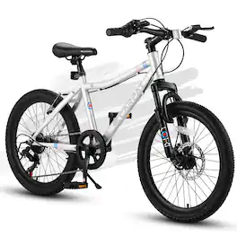 BreeBe - Ecarpat 20 Inch Kids' Mountain Bike, 7 Speed, Front Suspension, Steel Frame - White