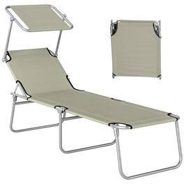 Outsunny - Outdoor Lounge Chair, Adjustable Folding Chaise Lounge, Tanning Chair with Sun Shade for Beach, Camping, Hiking - Cream White