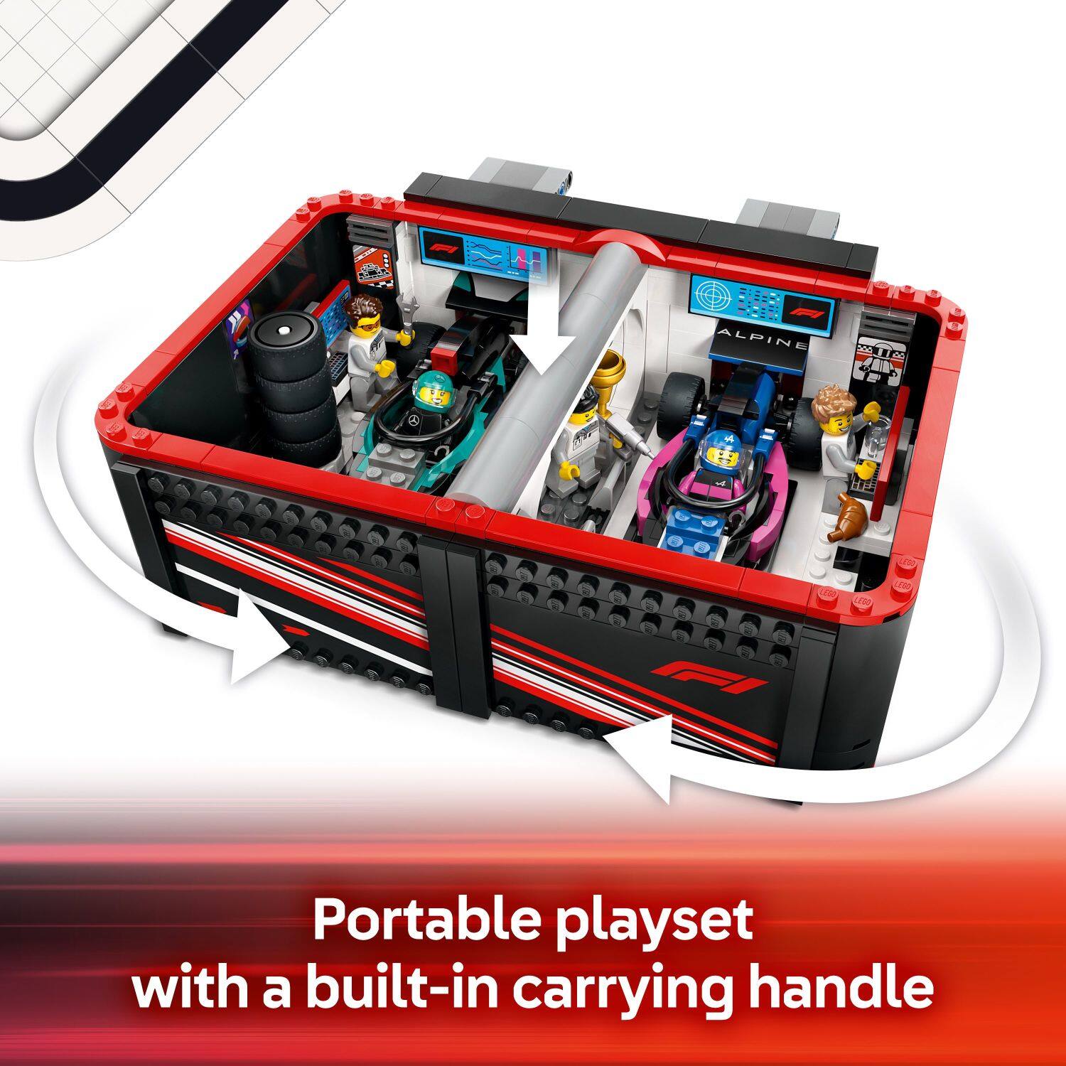 Portable playset with a built-in carrying handle.