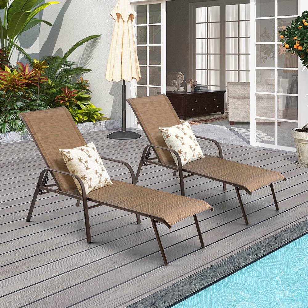 Left. Crestlive Products - Crestlive Products 2 Pcs Patio Chaise Lounge Chair Adjustable Chair with 5 Positions and Flat Position Brown - Brown.