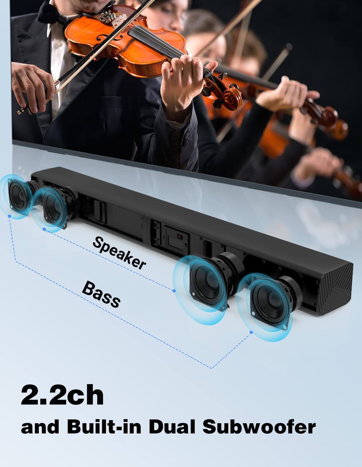 2.2ch and Built-in Dual Subwoofer

Speaker Bass