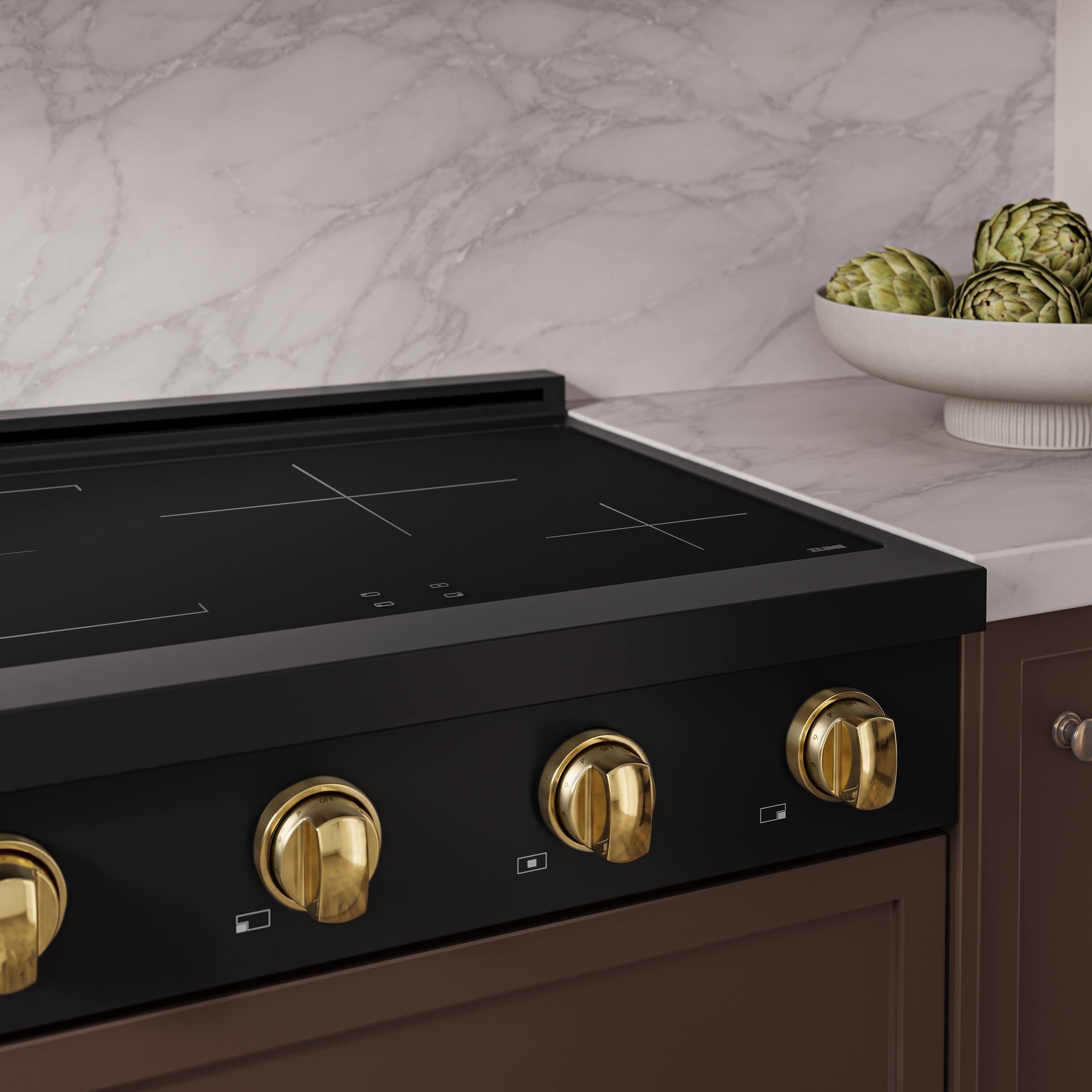 Alt View 5. ZLINE - Autograph 30 in. Paramount Built-in Induction Rangetop with 4 Element Cooktop in Black Steel & Polished gold Accents - Black Stainless Steel.