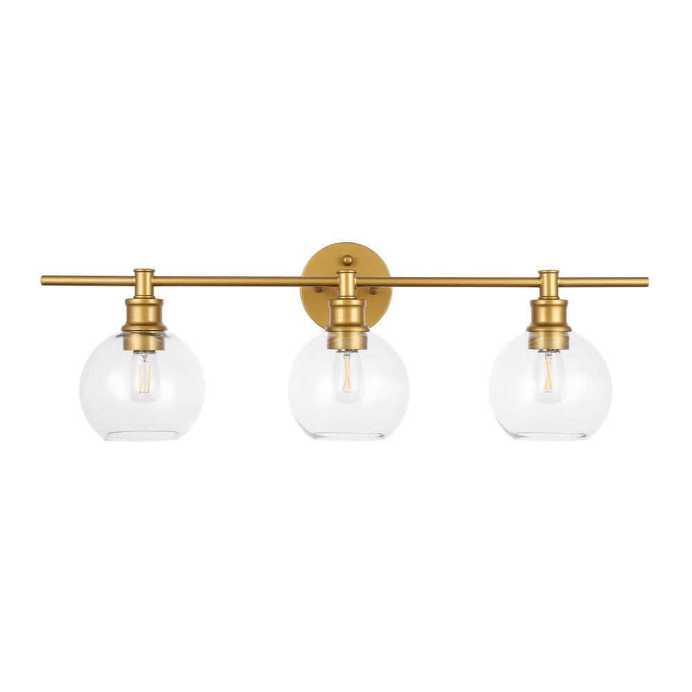 Alt View 1. Living District - Collier 3 light Brass and Clear glass Wall sconce - Brass And Clear Glass.