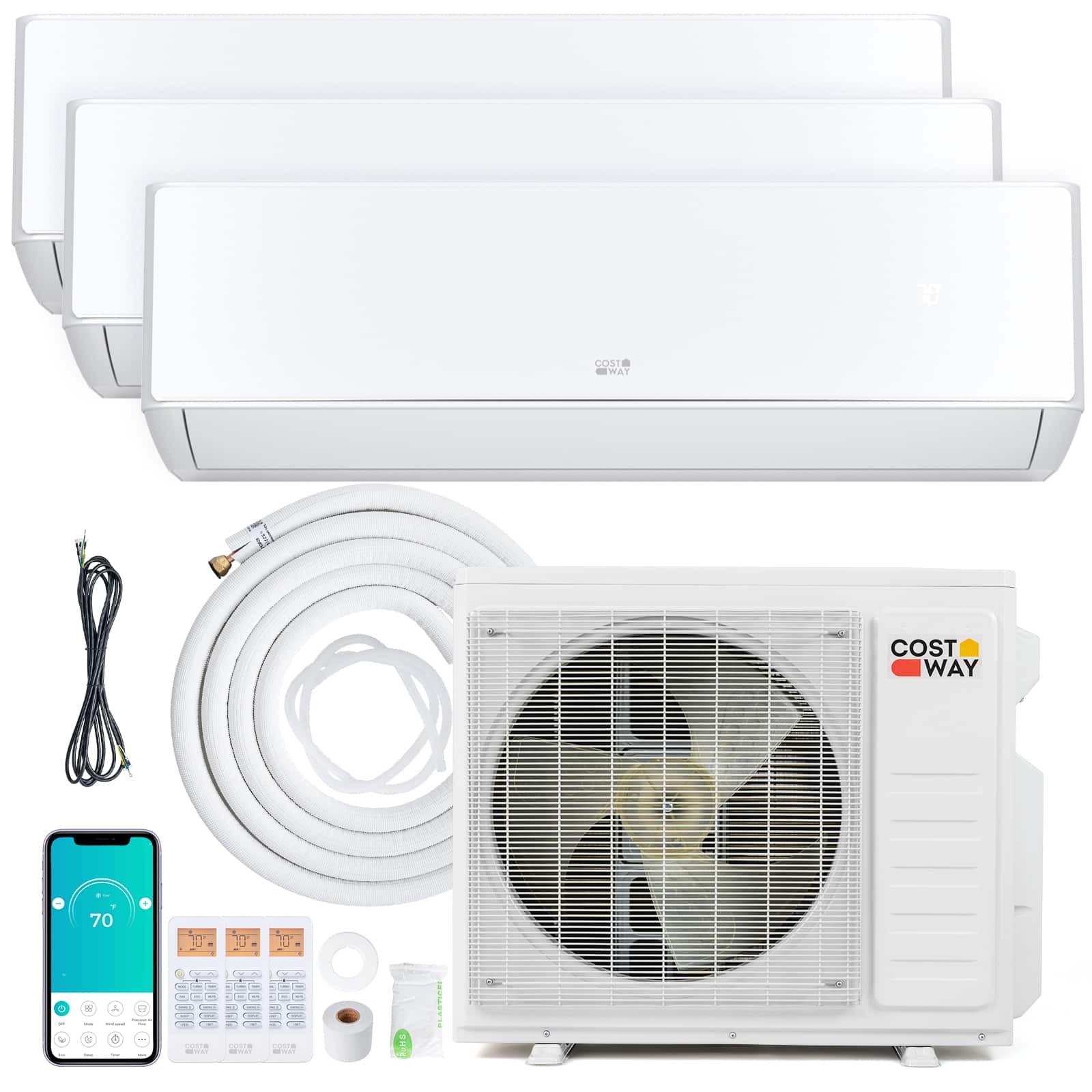 Costway - X-Pro 27000 BTU 3 Zone 9K + 12K + 12K Mini Split Air Conditioner, WiFi Enabled, 24 SEER2 - White