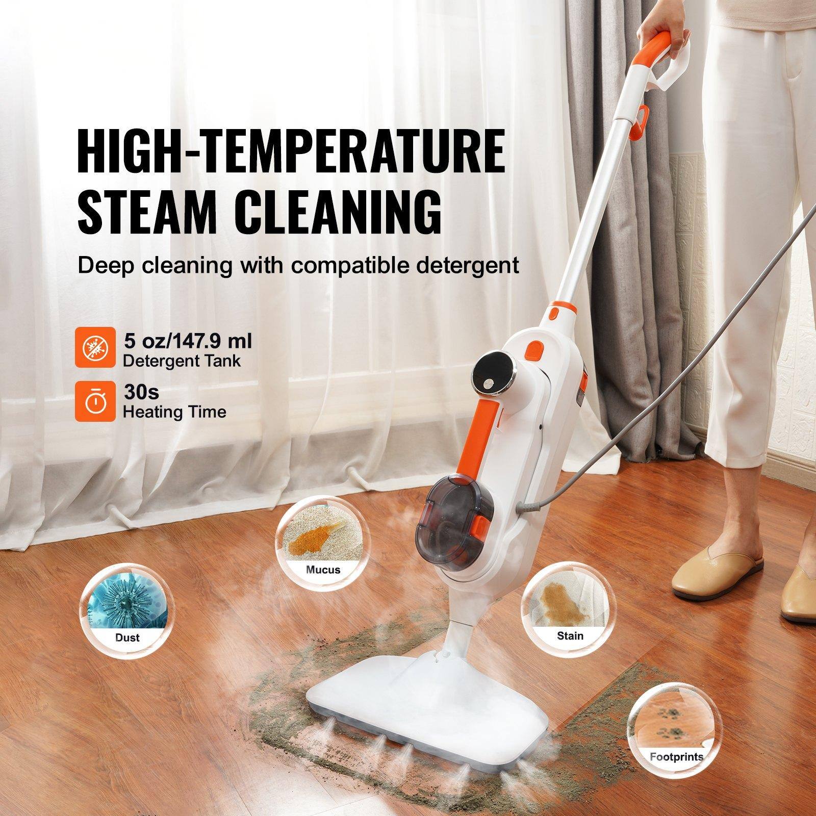 HIGH-TEMPERATURE STEAM CLEANING

Deep cleaning with compatible detergent

- 5 oz/147.9 ml Detergent Tank
- 30s Heating Time

Dust
Mucus
Stain
Footprints