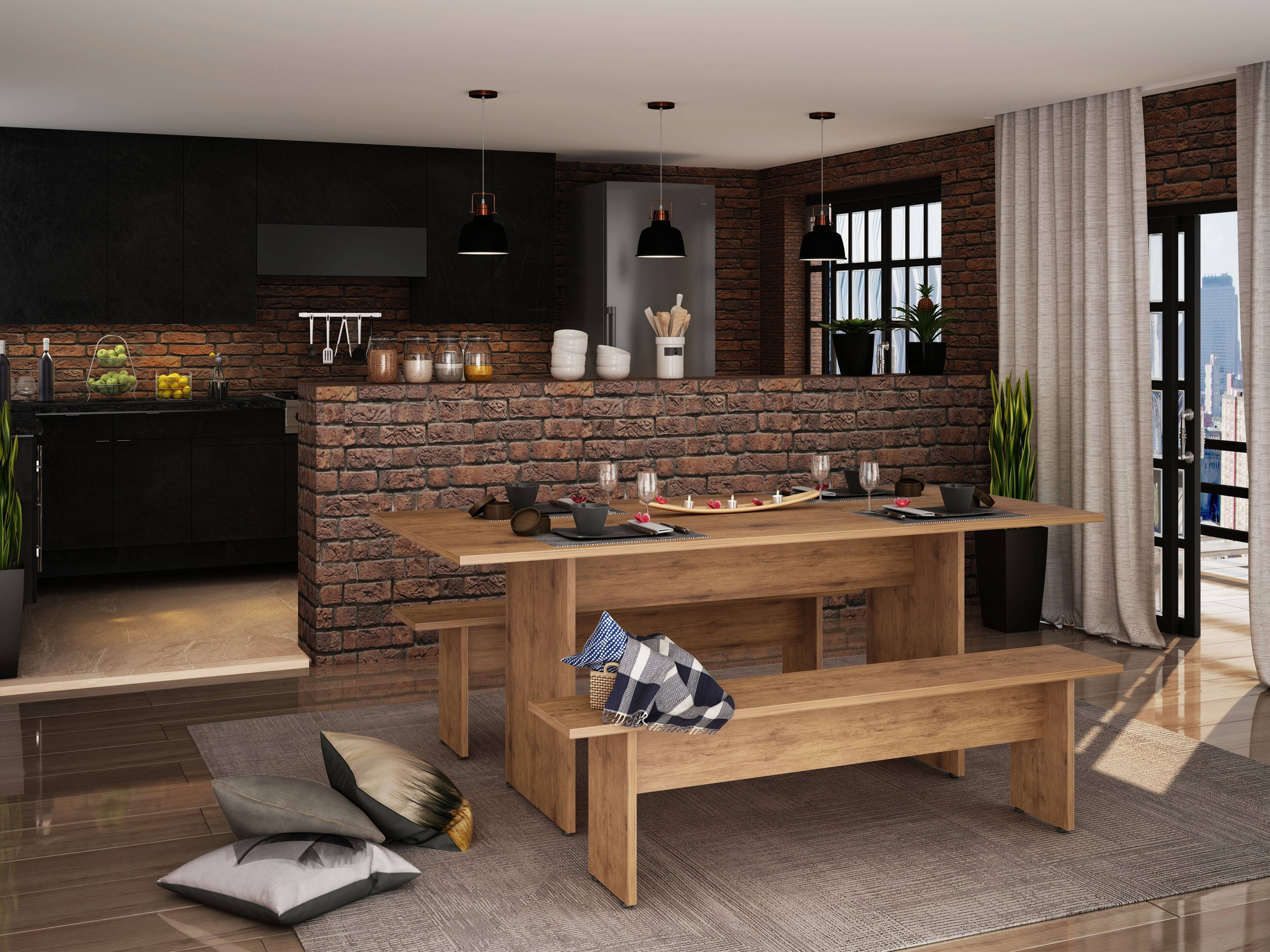 Angle. Manhattan Comfort - Nomad Modern 3-Piece Dining Table Set - Natural.