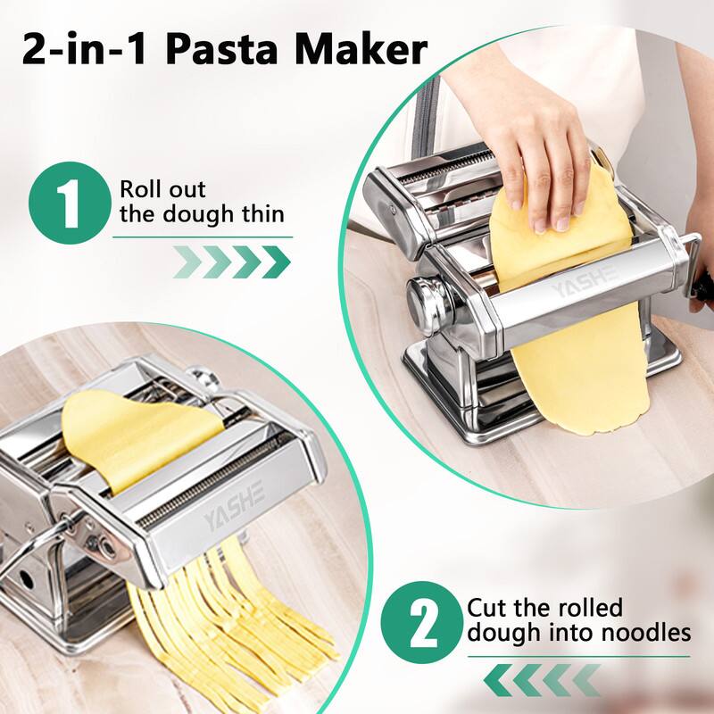 2-in-1 Pasta Maker

1. Roll out the dough thin
2. Cut the rolled dough into noodles