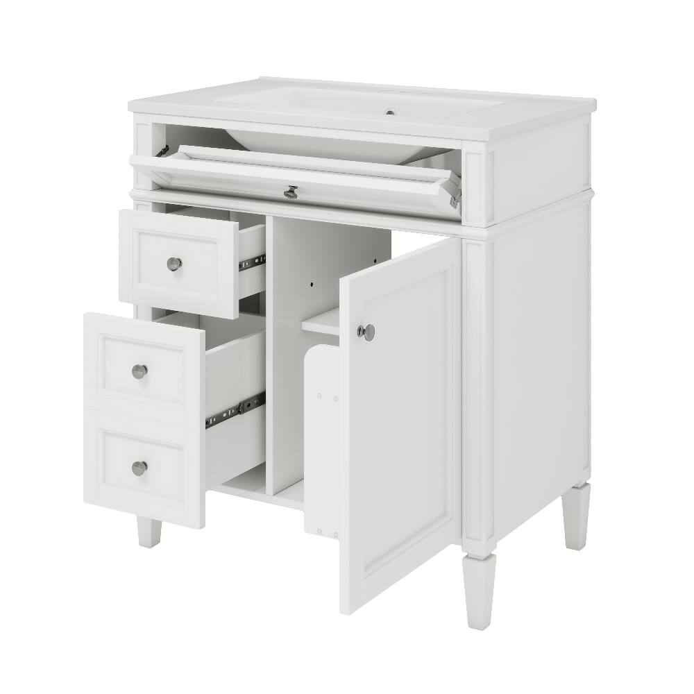 Alt View 7. Loheer - Loheer 30 inch bathroom vanity with sink Modern White Bathroom Storage Cabinet with Tip-out Drawer - White.