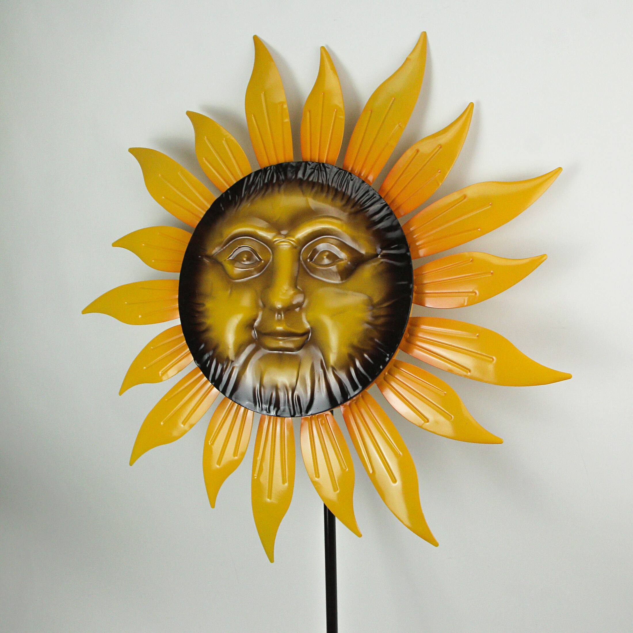 Alt View 1. Direct International - Smiling Face Sunflower Garden Twirler Wind Spinner Stake 71.5 Inches High - Yellow.