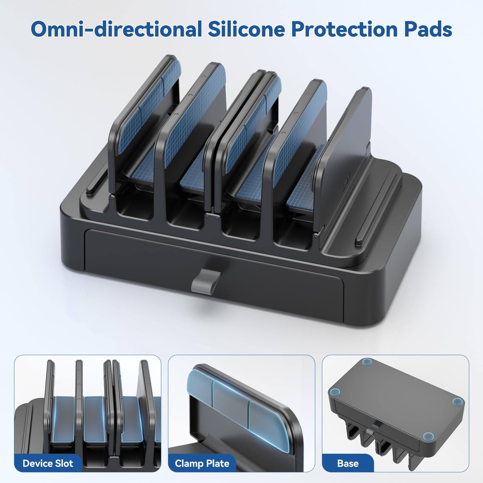 Omni-directional Silicone Protection Pads

- Device Slot
- Clamp Plate
- Base
