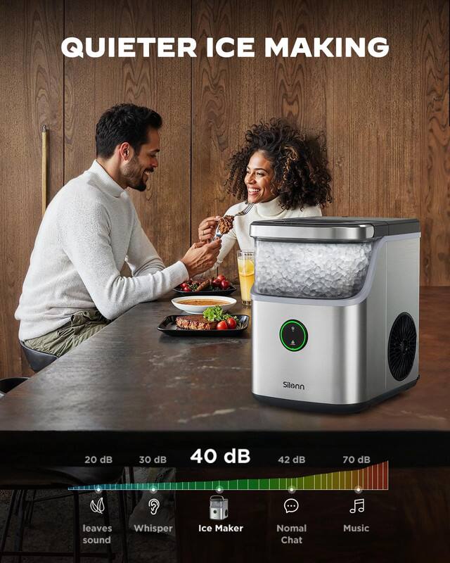 QUIETER ICE MAKING

Silann

20 dB 30 dB 40 dB 42 dB 70 dB

leaves sound Whisper Ice Maker Normal Chat Music