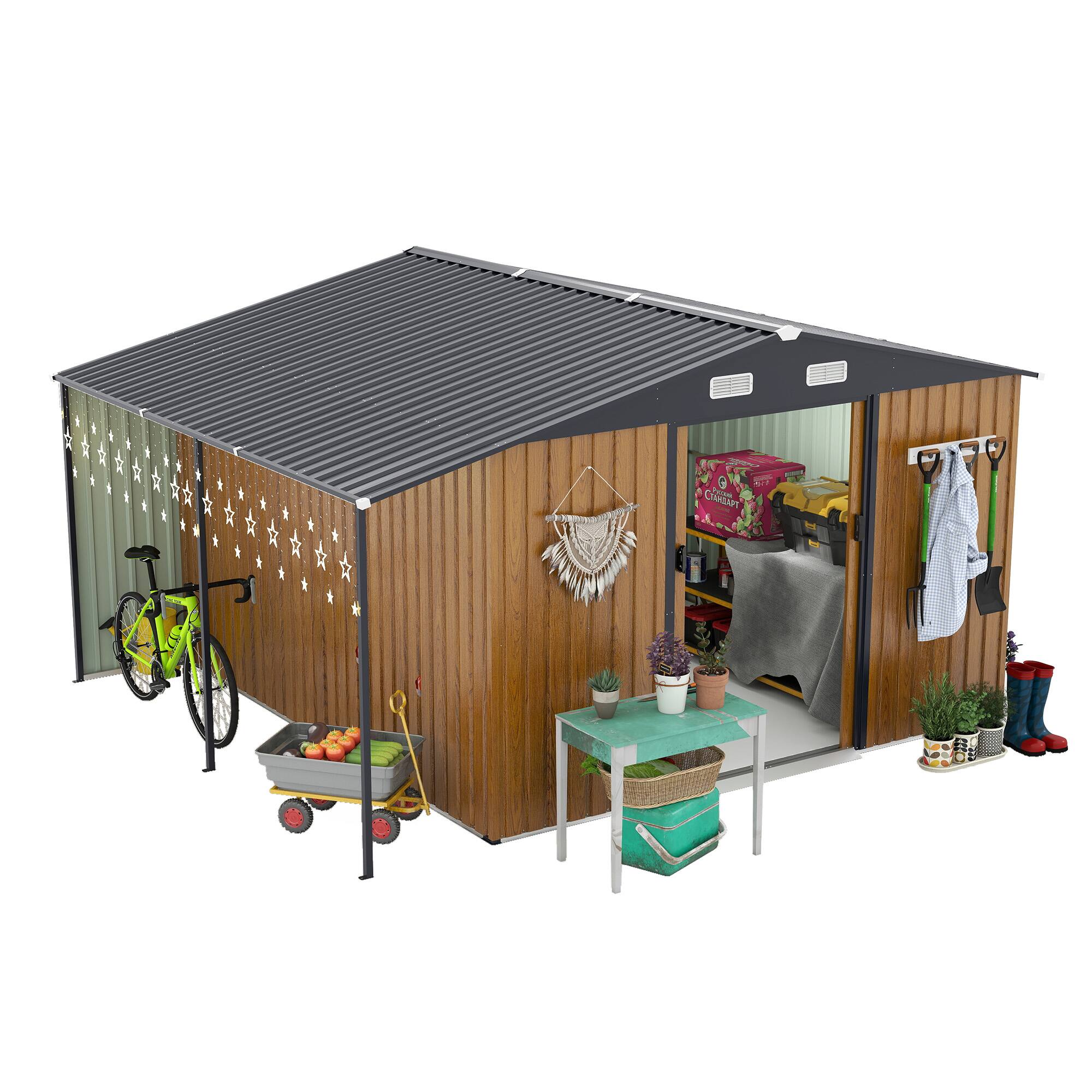 Alt View 8. Loheer - Loheer 10x12 Outdoor Storage Shed Extra Large Metal Garden Shed with Firewood Bay.