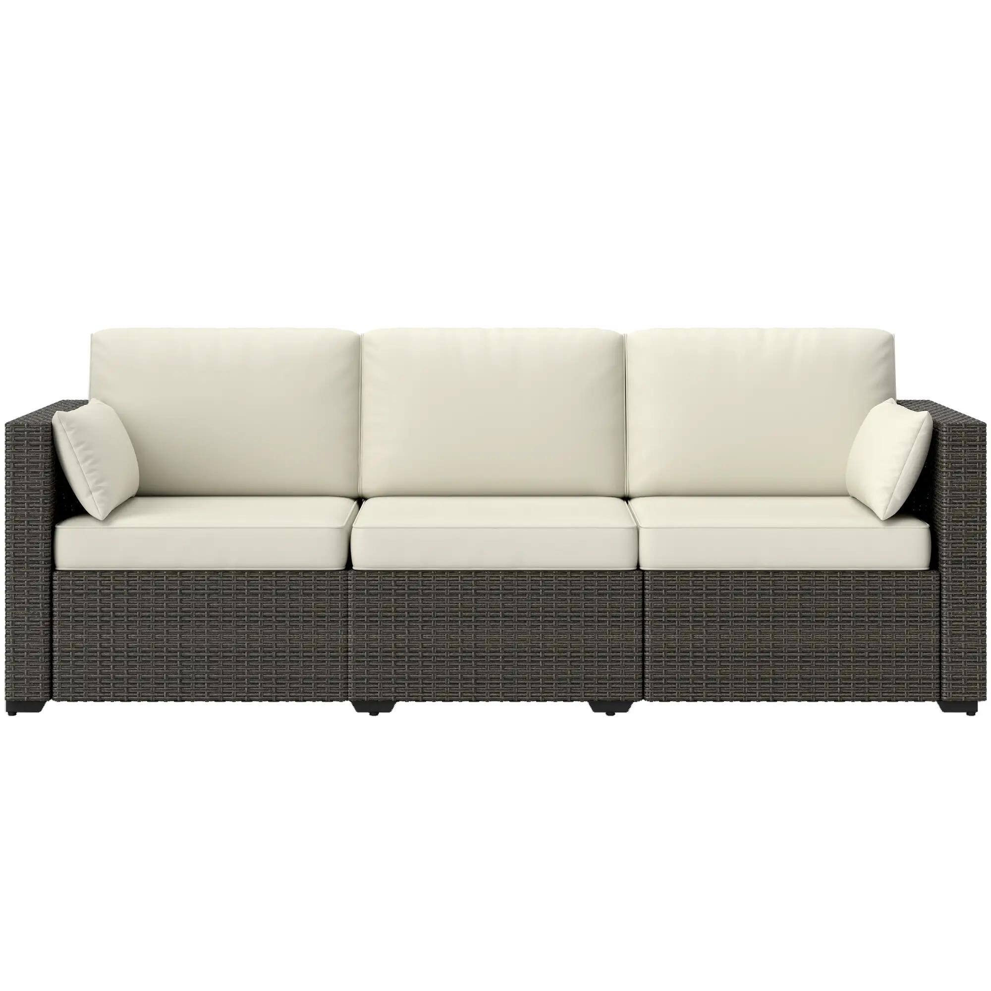 Front. Resenkos - Resenkos 3-Seat Sofa, Outdoor Sectional Furniture, PE Rattan, White - White.