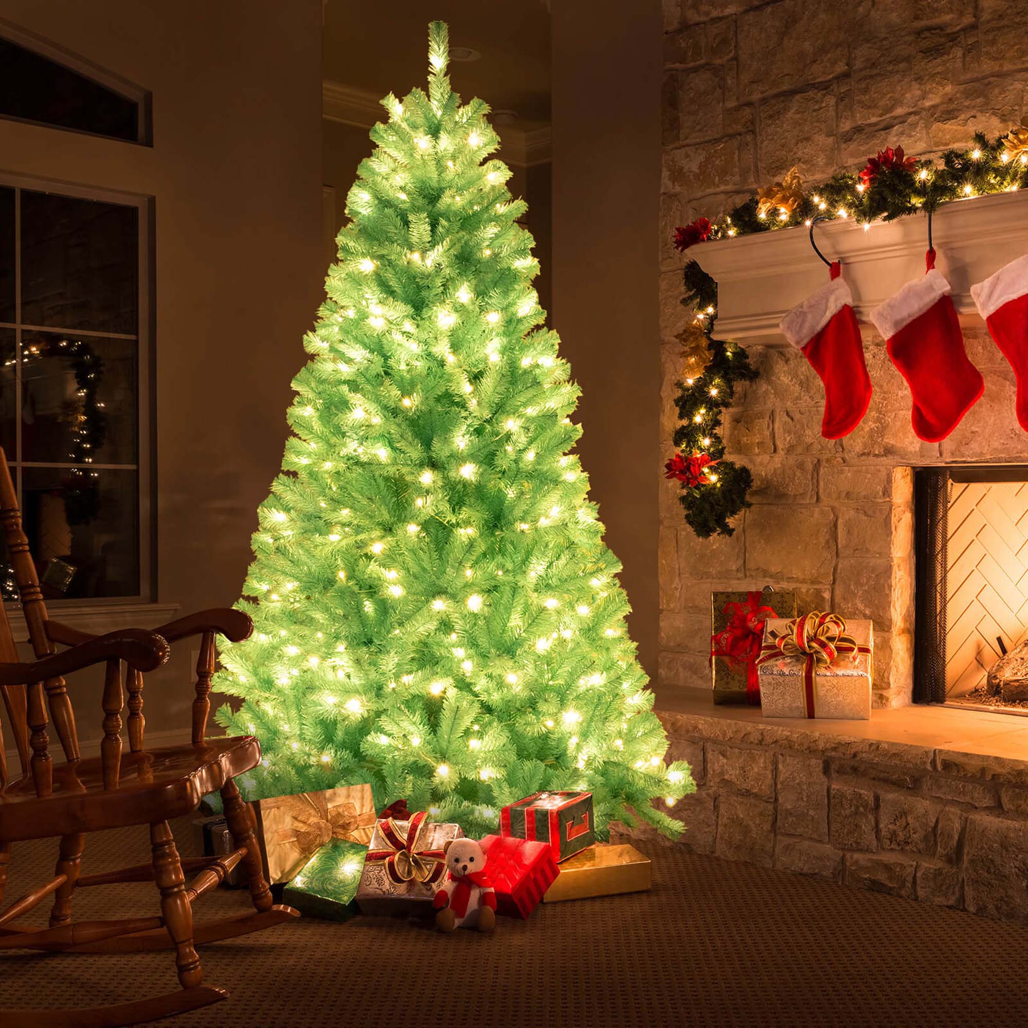 Alt View 3. Costway - Costway 7 FT Artificial Xmas Tree with 1040 Branch Tips 380 Warm White LED Lights - Blue.