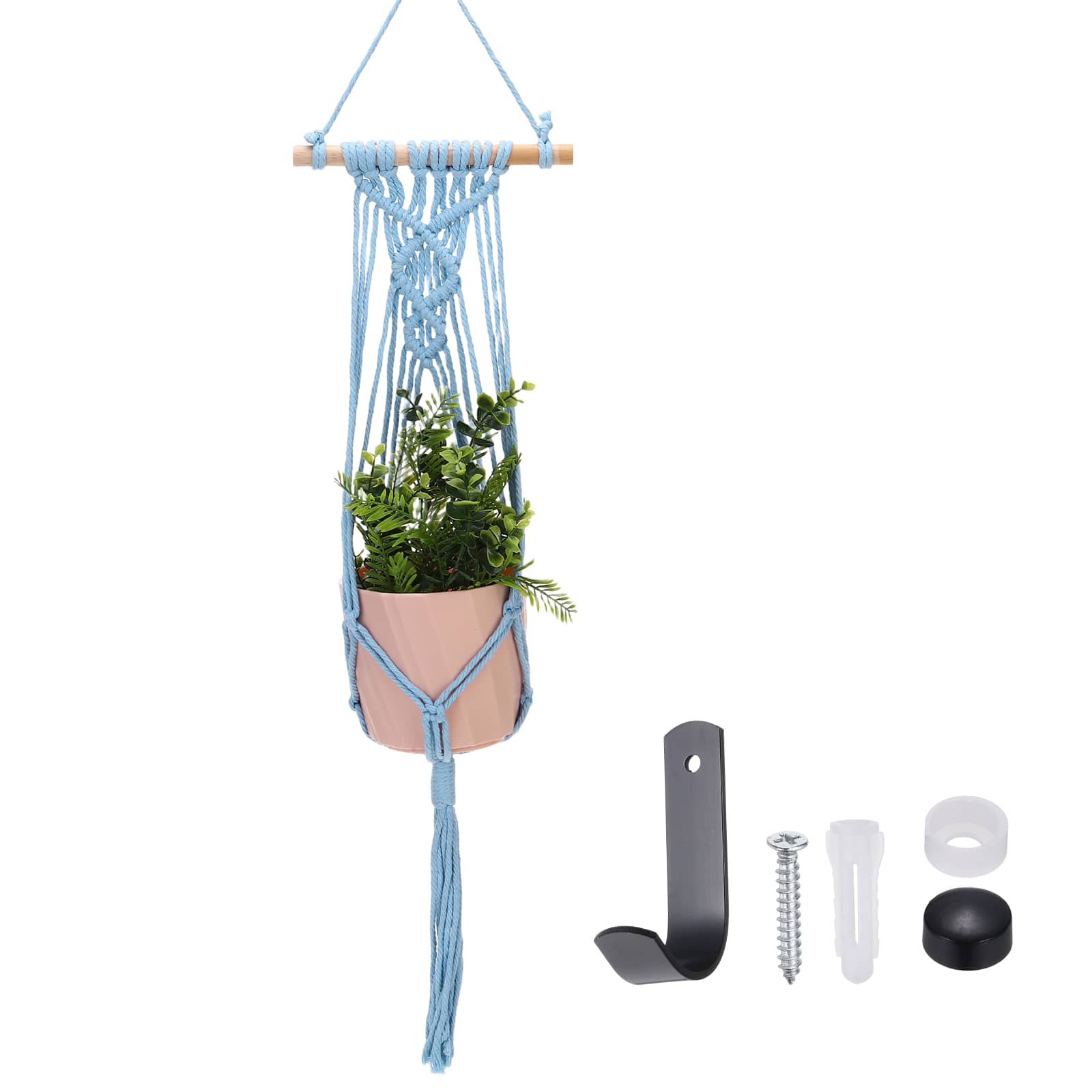 Unique Bargains - Macrame Plant Hanger, 34 Inch Hanging Planter w/ Hook Tassels Decorative Crochet Cotton Rope for Home Decor, Woven Style - Blue price history on PriceWatchPro