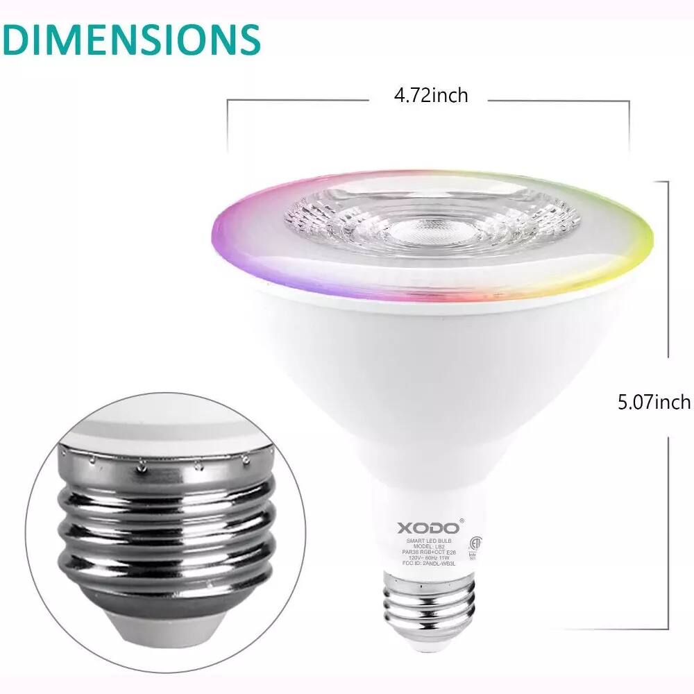 DIMENSIONS  
4.72 inch  
5.07 inch  

XODO  
SMART LED BULBS  
MODEL: LRB  
PAR20 12W 120V  
FCC: ID: SAE02-120L