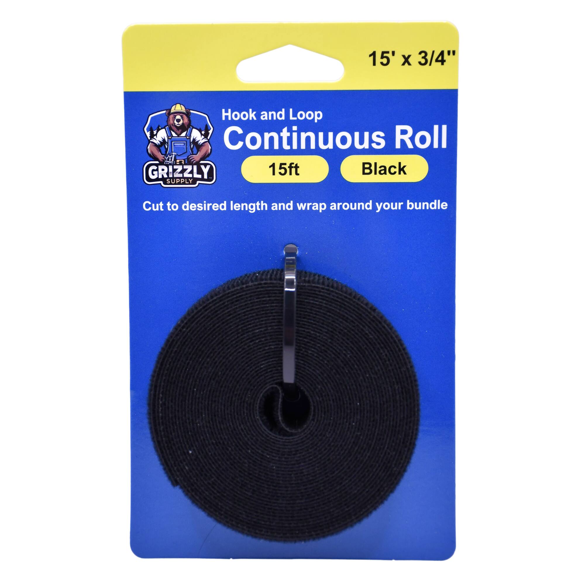 15' x 3/4" Hook and Loop Continuous Roll

21 GRIZZLY 15ft Black SUPPLY

Cut to desired length and wrap around your bundle