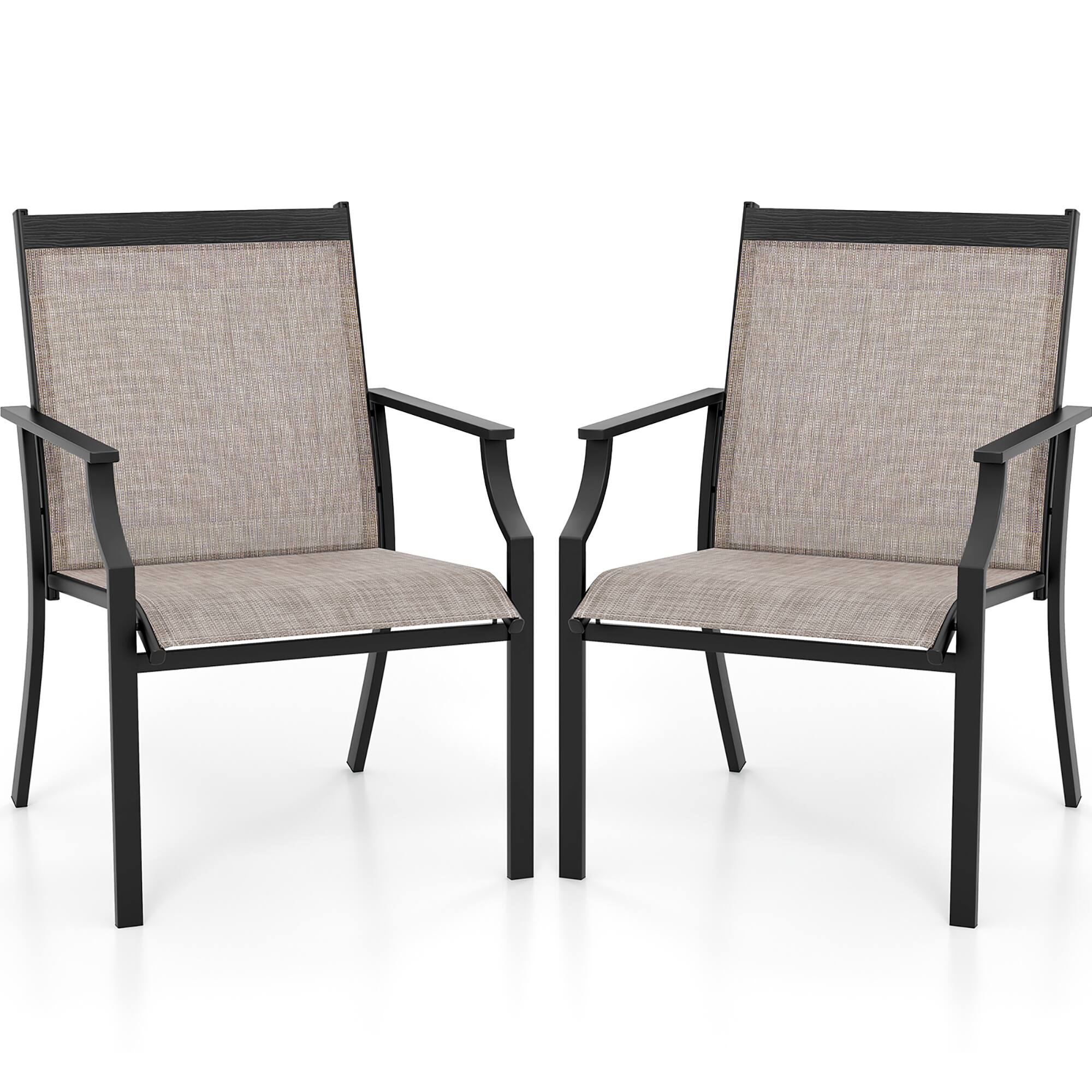 Alt View 8. Gymax - Gymax Patio Chairs Set of 4 Dining Chairs w/ Curved Backrest Long Armrest Breathable Fabric - Coffee.
