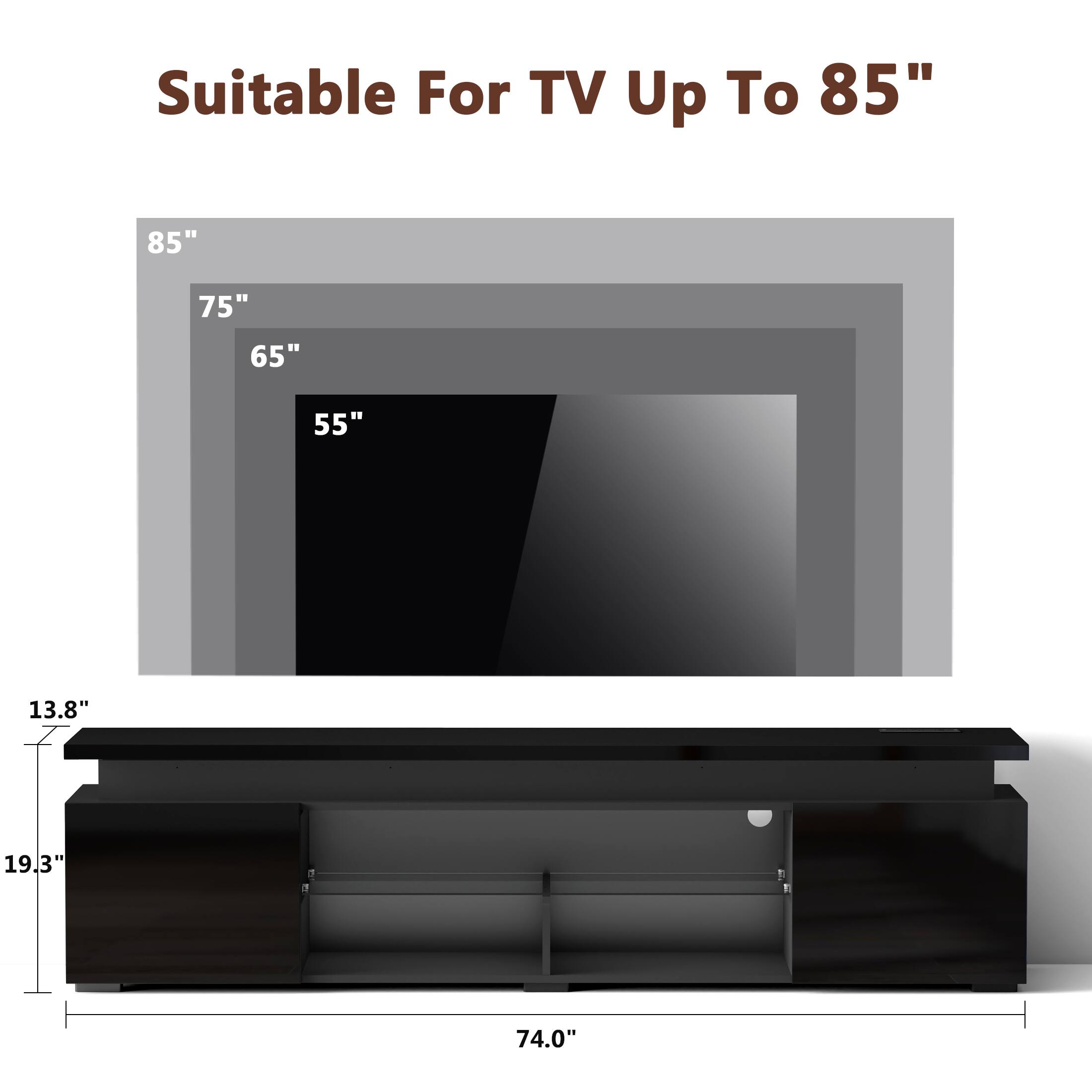 Suitable For TV Up To 85" 85" 75" 65" 55" 13.8" 19.3" 74.0"