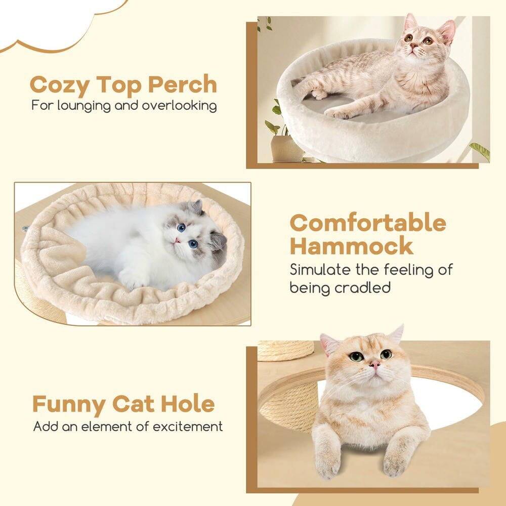 Cozy Top Perch  
For lounging and overlooking  

Comfortable Hammock  
Simulate the feeling of being cradled  

Funny Cat Hole  
Add an element of excitement