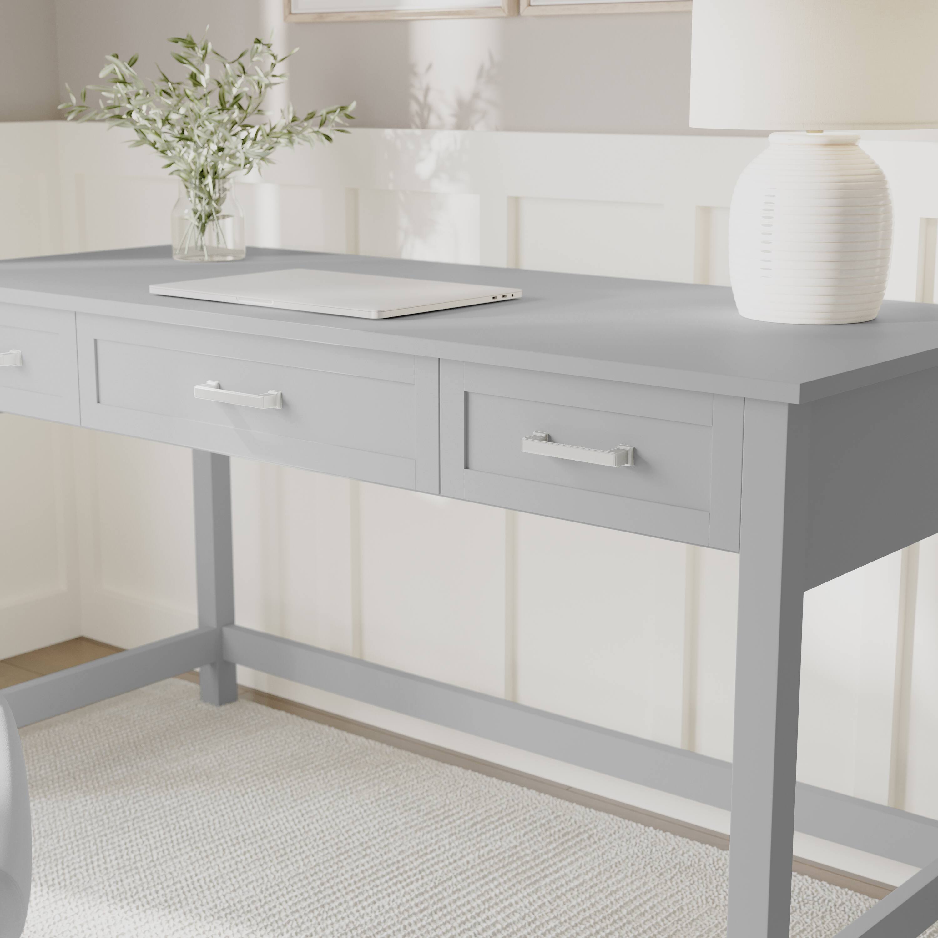 Alt View 5. Martha Stewart - Hutton Shaker Style Home Office Desk with 3 Drawers - Gray Frame/Brushed Nickel Hardware.