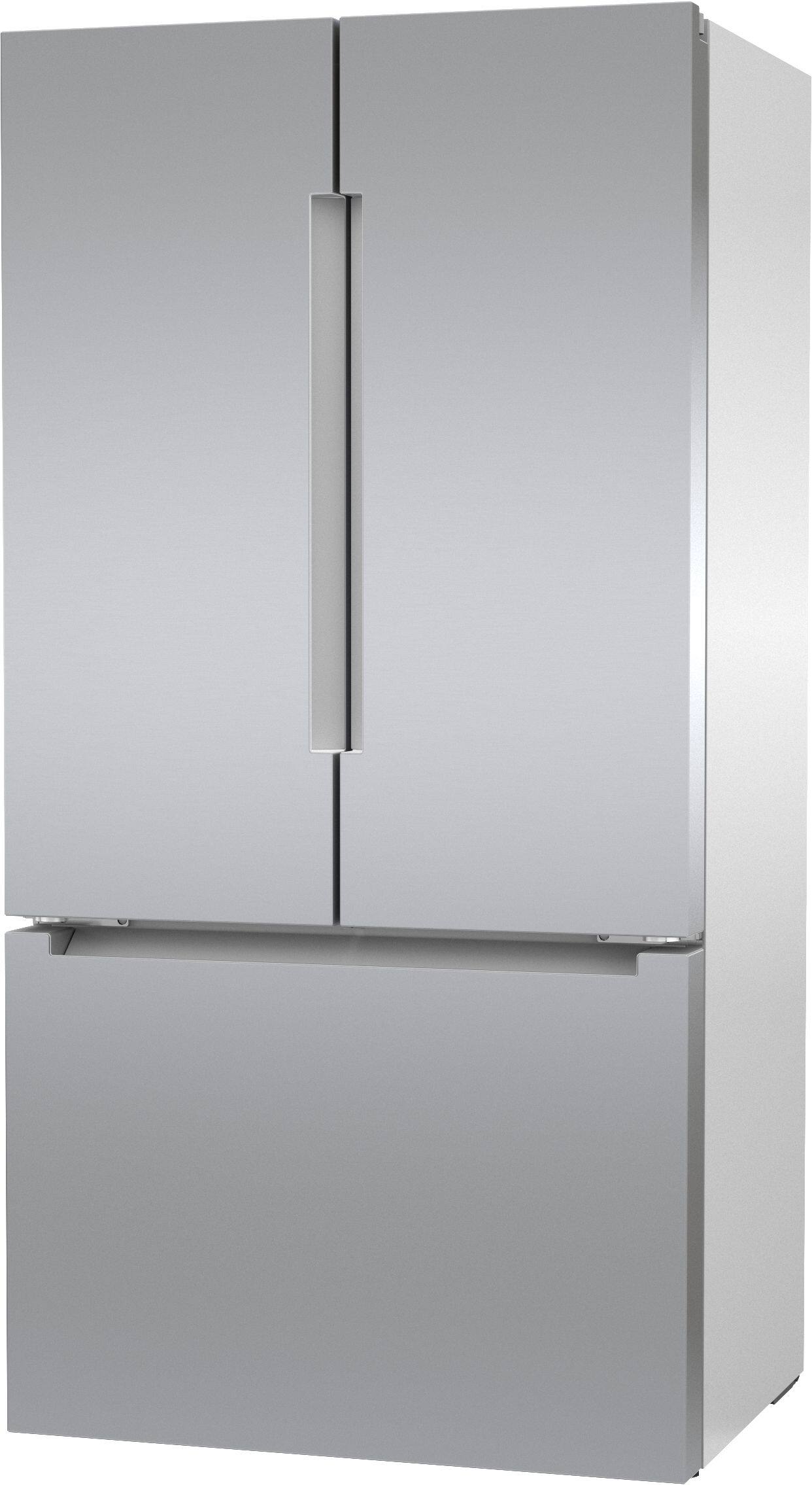 Angle. Bosch - 800 Series 22 Cu. Ft. French Door Counter-Depth Smart Refrigerator with FarmFresh System - Stainless Steel.