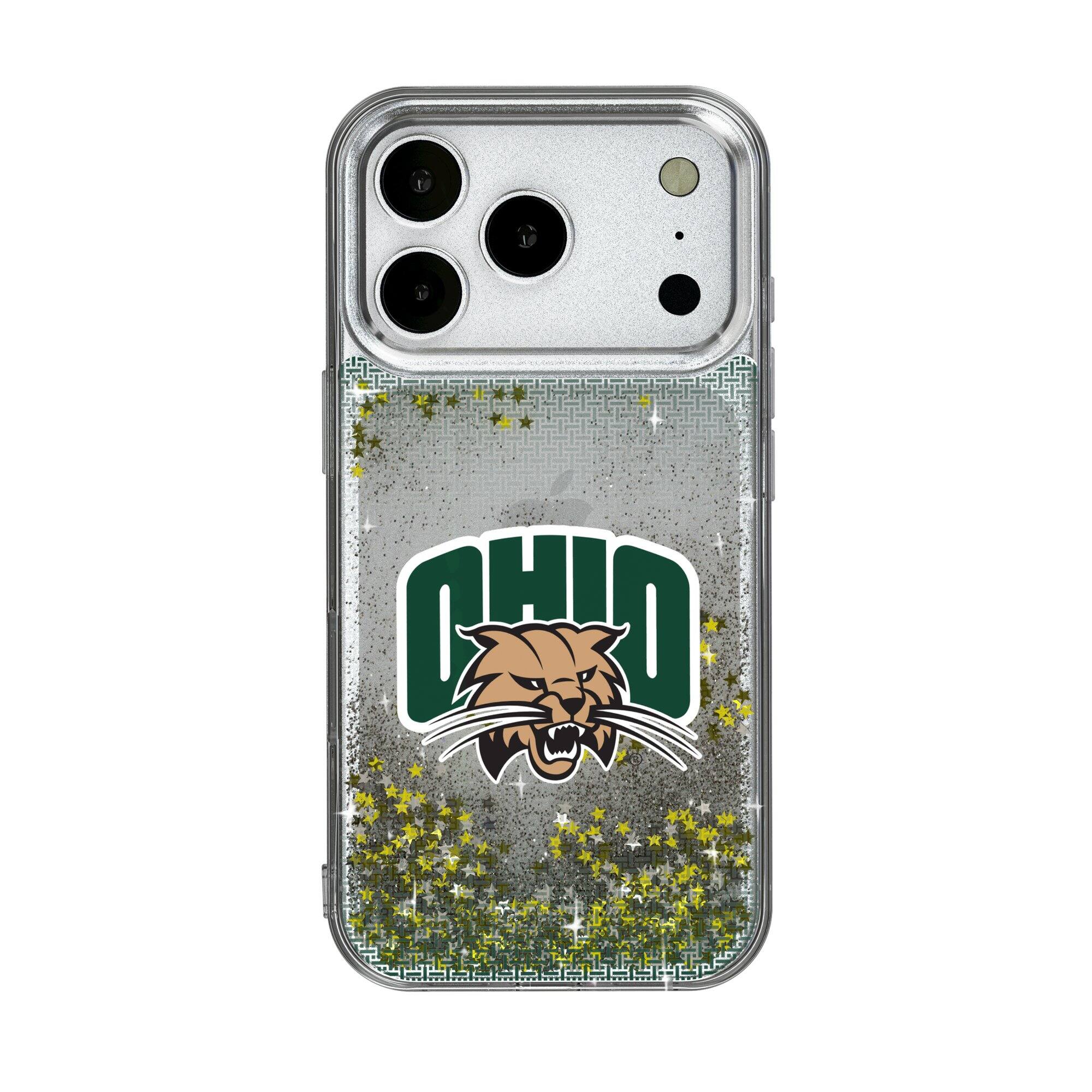 Front. Keyscaper - Ohio Bobcats Linen Logo iPhone Glitter Case - 14 - Multicolor.