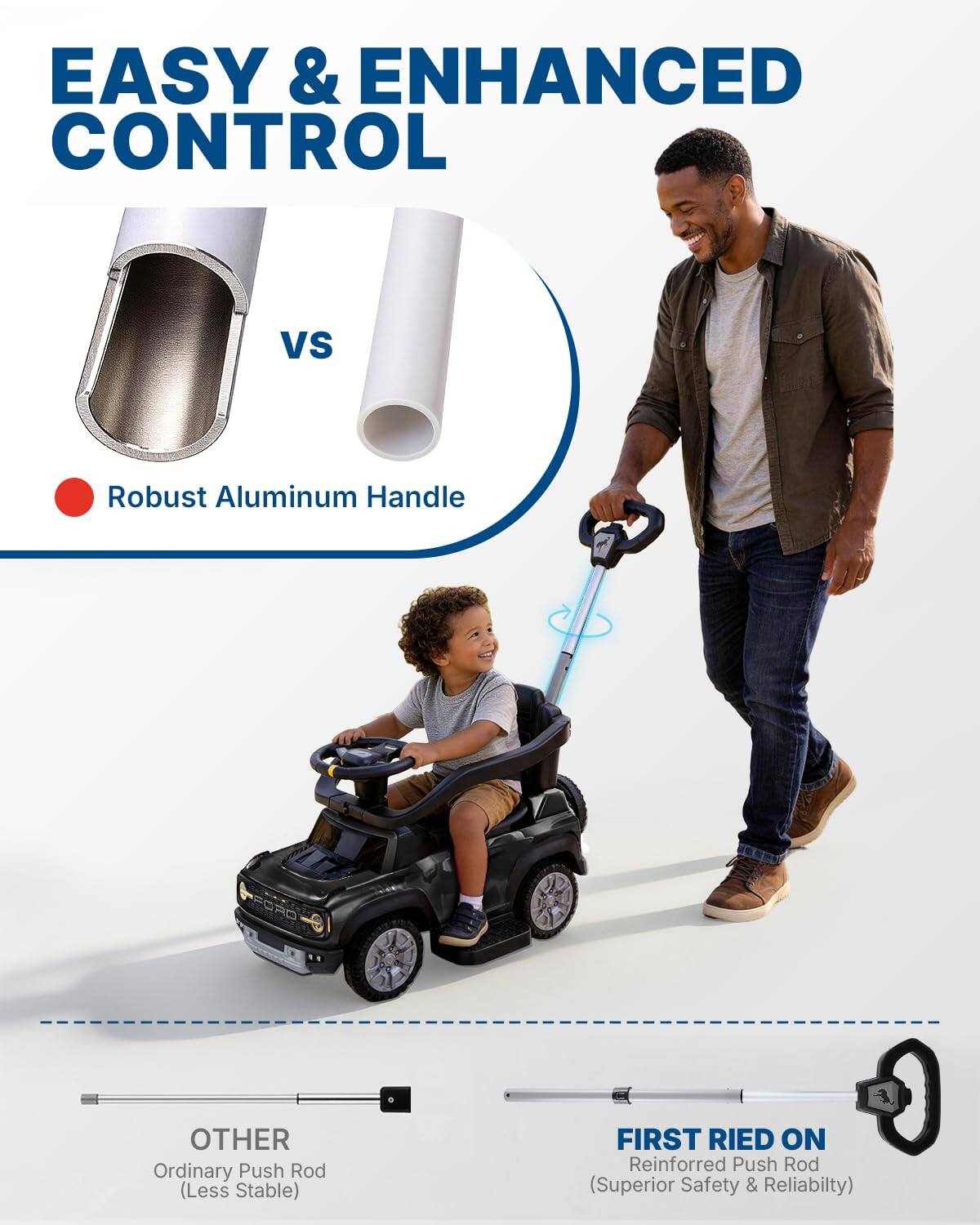 EASY & ENHANCED CONTROL

VS

Robust Aluminum Handle

OTHER
Ordinary Push Rod (Less Stable)

FIRST RIED ON
Reinforced Push Rod (Superior Safety & Reliability)