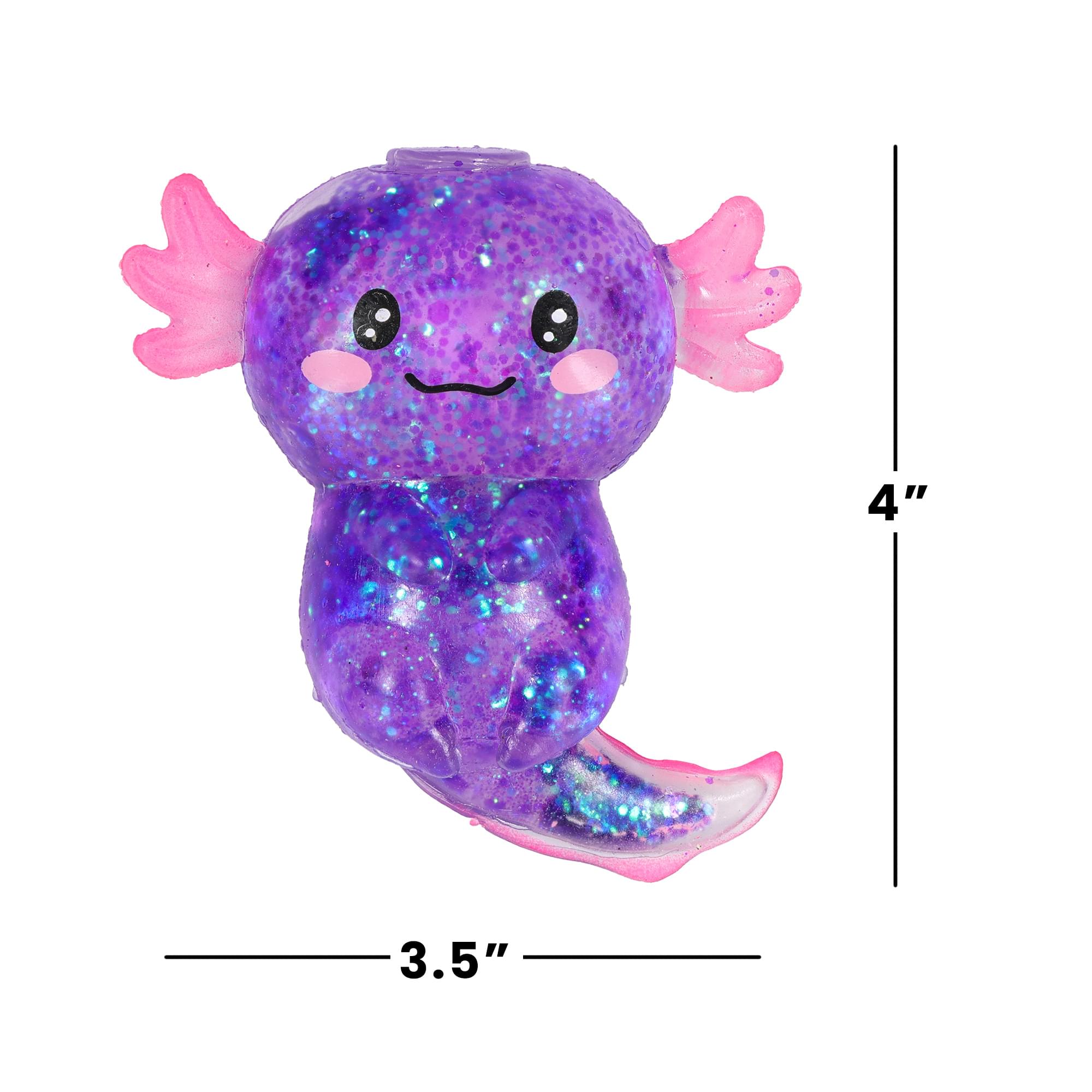 Alt View 1. Puka Creations - Axolotl Glitter Squishy 4-Inch Stress Reliever | Purple - Purple.