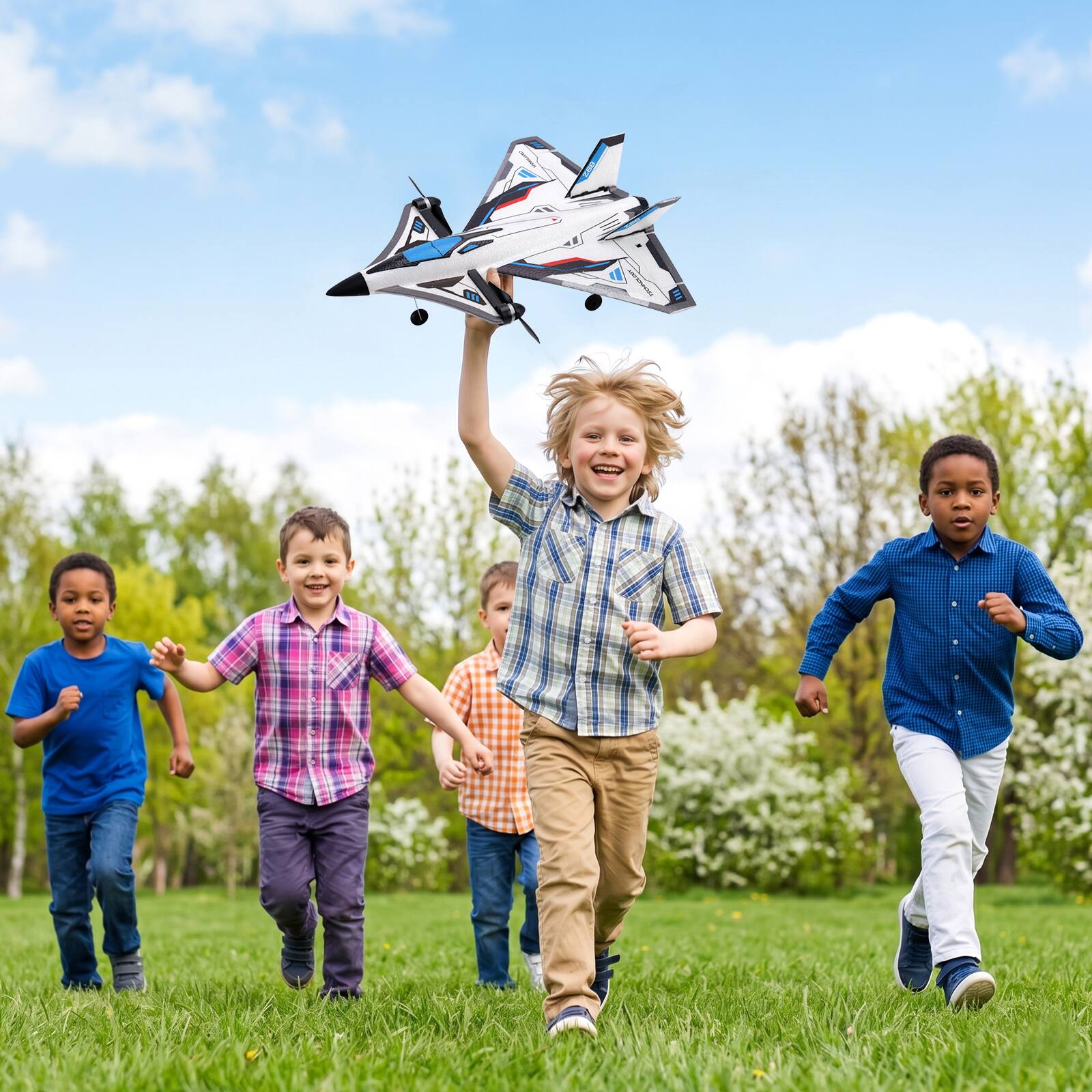 Alt View 9. Topteng - Z68 6CH RC Fighter – Dual Brushless Motors, 300m Range, 18 Min Flight, LED Lights, EPP, Fit for Aerobatic Enthusiasts - Blue.